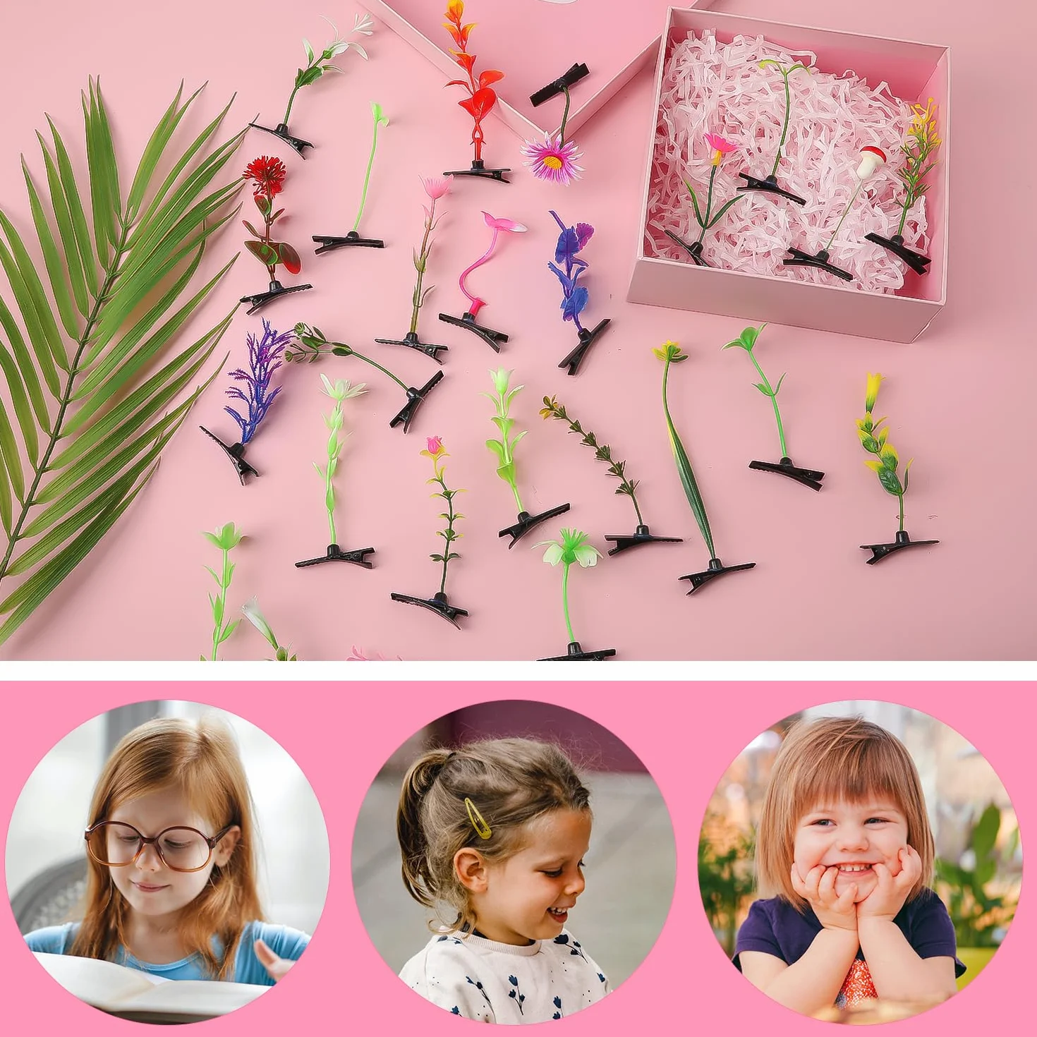 100 Sztuk Spinki do Wlosów z Roslinami, Urocze Spinki do Wlosów z Kielków Fasoli Smieszne Spinki do Wlosów w Ksztalcie Grzybów Spinki do Wlosów z Trawy Akcesoria do Wlosów (Styl Mieszany)