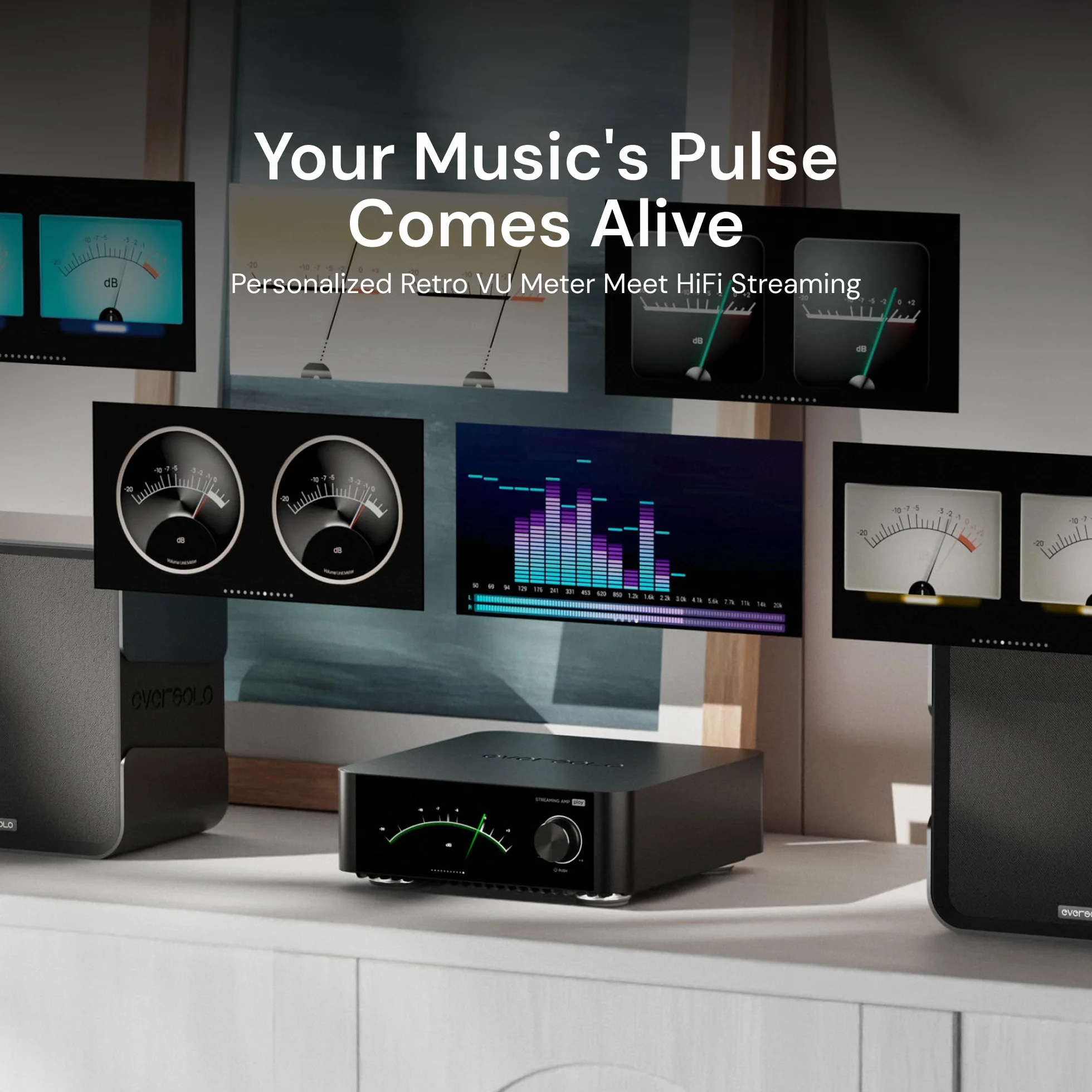 EVERSOLO Odtwarzaj streamer muzyczny All-in-One ze wzmacniaczem, ekran dotykowy 5,5 cala, obsługa korekty wielu pomieszczeń i pomieszczeń, Stream Tidal, Qobuz, Amazon Music i nie tylko, czarny (edycja