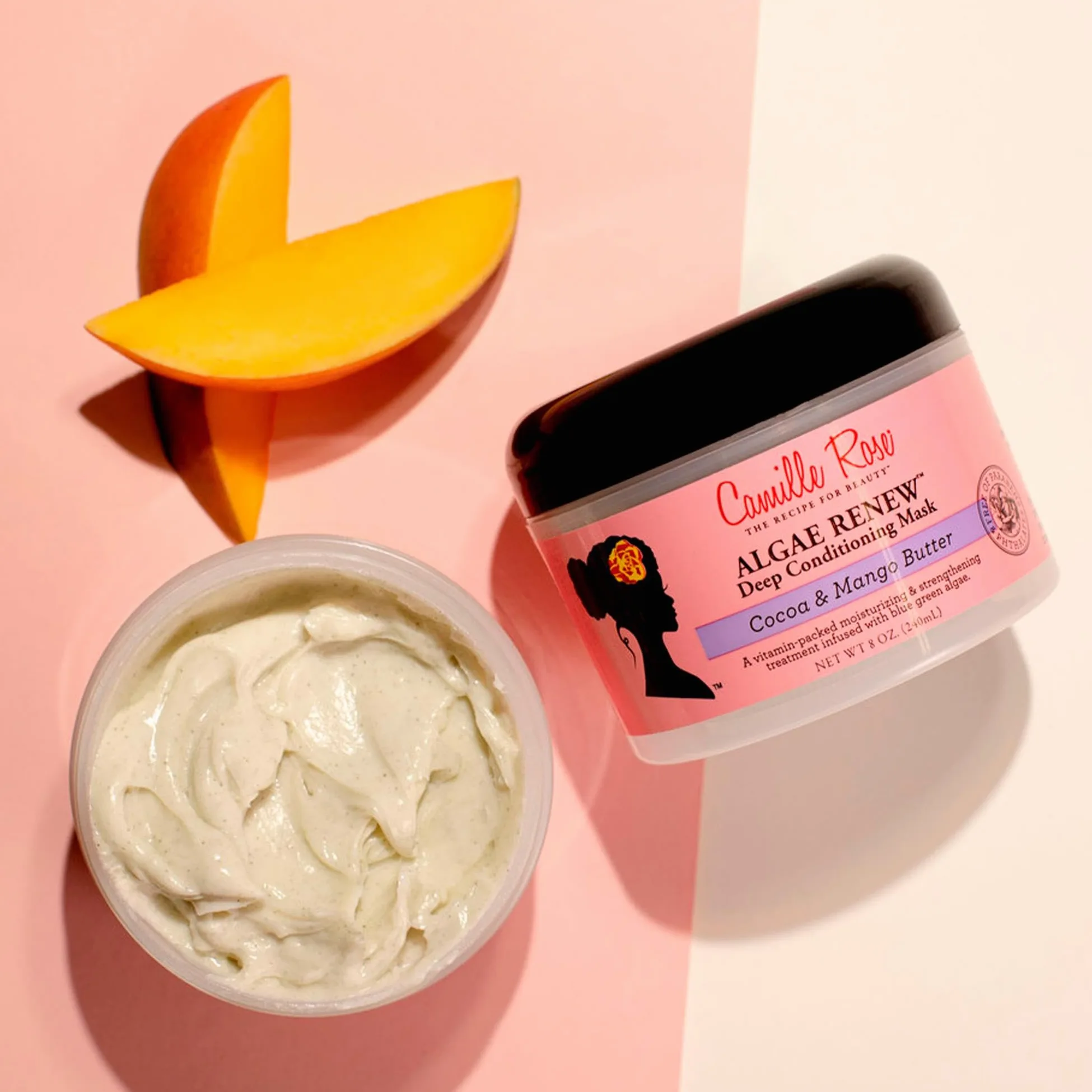 Camille Rose Algae Renew głęboka rewitalizująca maska do włosów, do wszystkich rodzajów włosów, odżywia i wzmacnia, masło kakaowe i mango, 240 ml