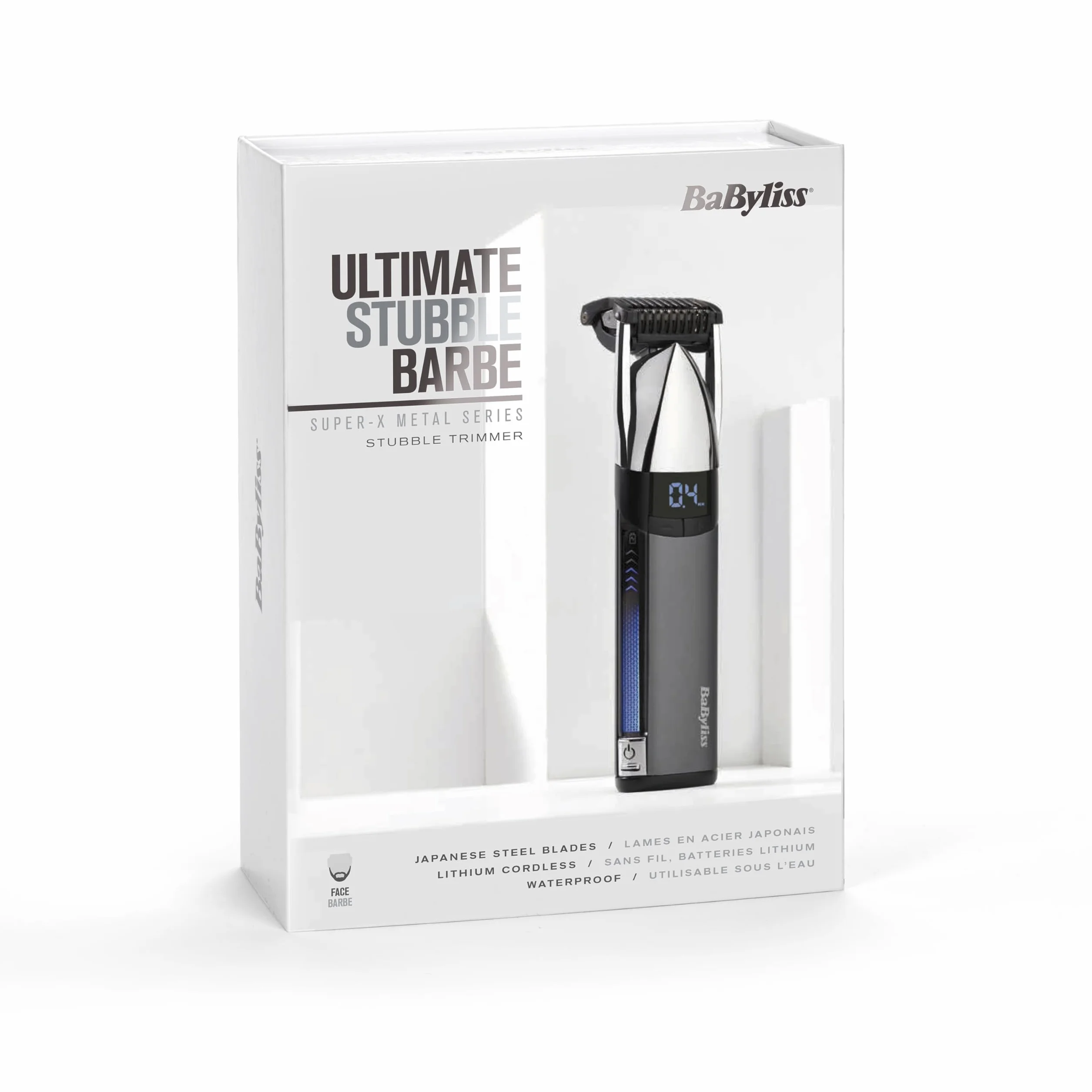 BaByliss Super‑X Trymer do Zarostu – Wodoodporny trymer do brody z japońskimi ostrzami stalowymi, regulacja motorowa (0,4–5 mm), wyświetlacz cyfrowy, bateria litowo‑jonowa, 90 minut pracy, S996E