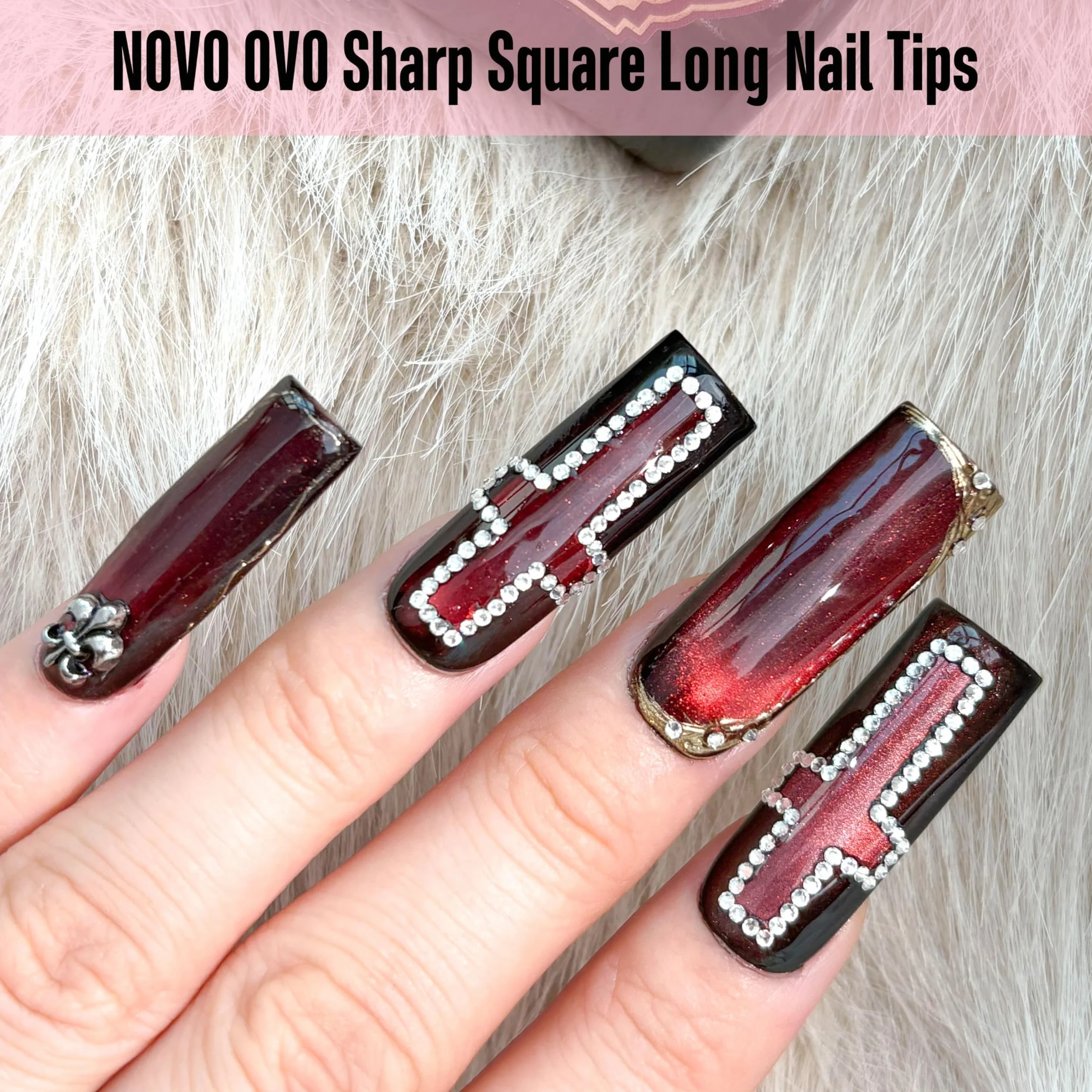 NOVO OVO Sharp Square Long Nail Tips Press on, Natural (Not Sculpted) No C-Curve Soft Gel podwójne matowe sztuczne przedłużenie paznokci, paznokcie pełne pokrycie do salonu manicure DIY, 15 rozmiarów