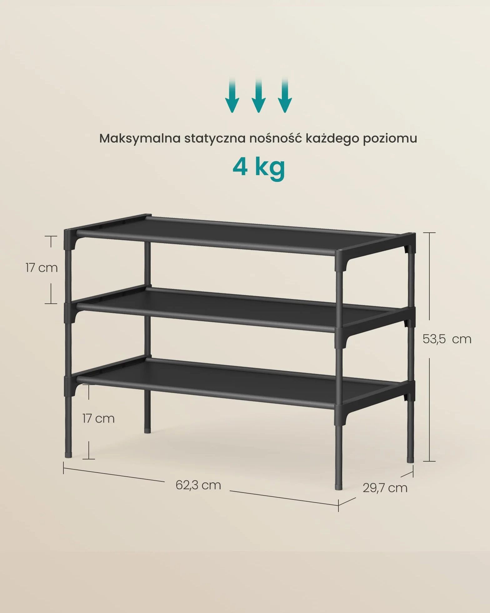 SONGMICS 3-poziomowy stojak na buty, metalowa rama 29,7x62,3x53,5 cm, atramentowy czarny LSH023BH01