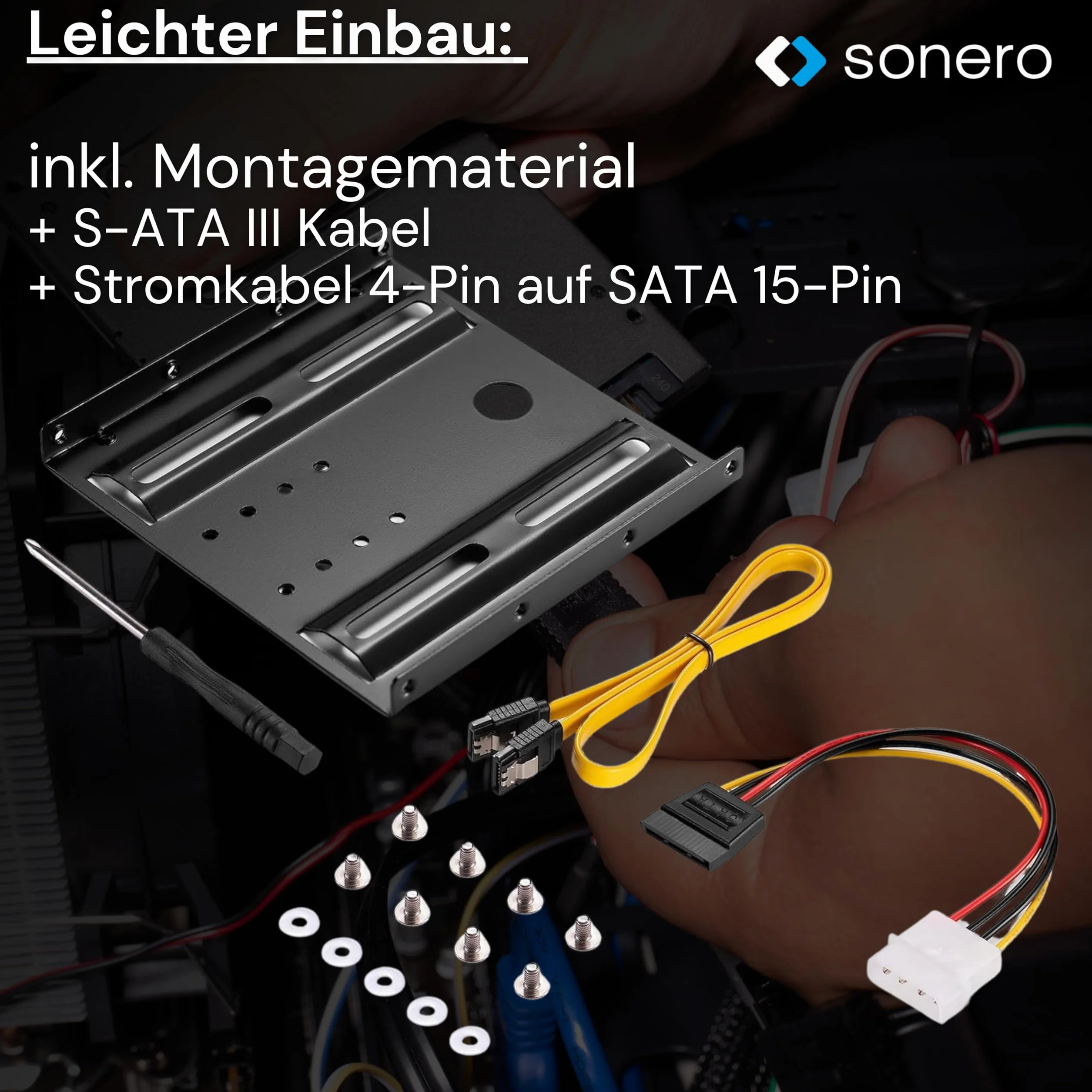 sonero® Zestaw ramek montażowych SSD 2,5" SSD do 3,5", akcesoria