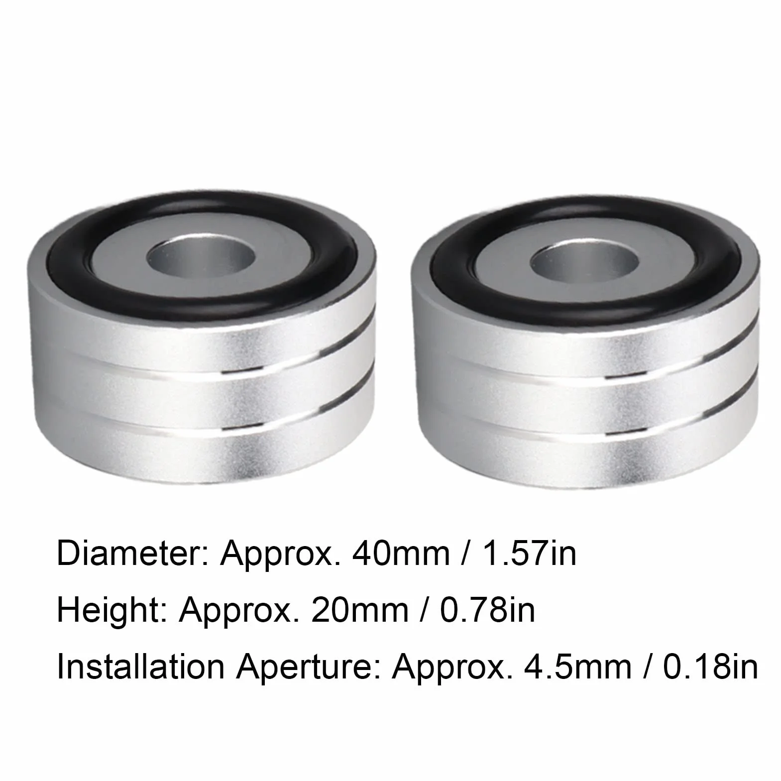 Izolacja Głośnika Stopka Stojaka, 4 Szt. 40x20mm Aluminiowa Podkładka Izolacyjna Głośnika, Antypoślizgowa Gumowa Nóżka Izolacyjna Gramofonu HiFi, do Wzmacniacza DAC Miernik(Srebro)