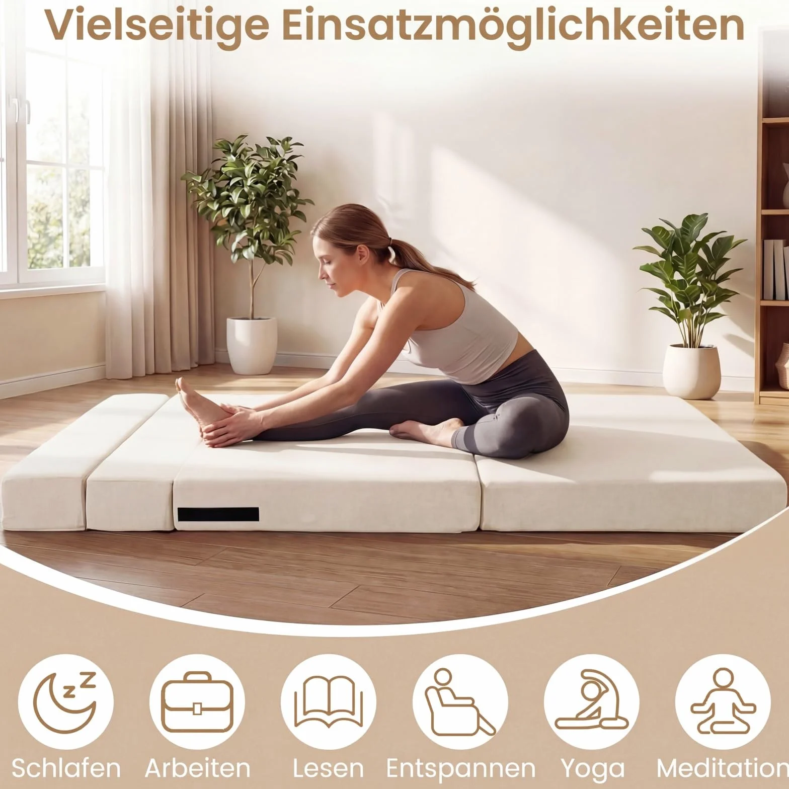 COSTWAY Rozkładana Sofa 3 w 1 z Materiału Szenilowego z 2 Poduszkami, Beżowa, 2-osobowa