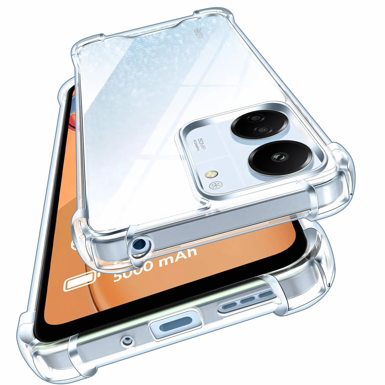 iVoler Przeciw żółknięciu jasne etui do Xiaomi Redmi 13C / Poco C65, [Odporny na wstrząsy klasy wojskowej] Przezroczysty futerał do amortyzacji z miękkiego TPU
