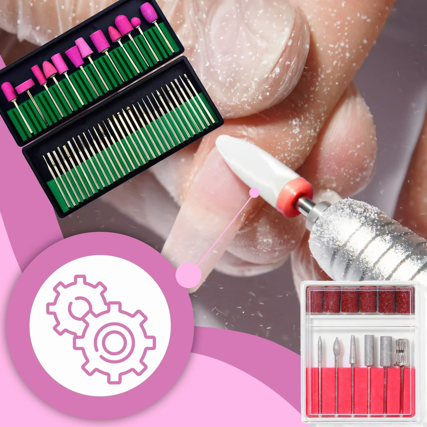Retoo Elektryczna frezarka paznokci 45 000 obr./min, 65 W, zestaw 48 bitów, szlifierka żelowa, akrylowa, manicure, pedicure, pedał, zmiana kierunku