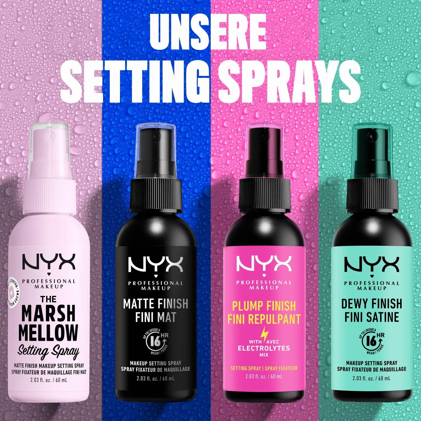 NYX Professional Makeup Spray do ustawiania, długotrwała formuła, wegańska, matowe wykończenie, opakowanie 2 szt., 60 ml