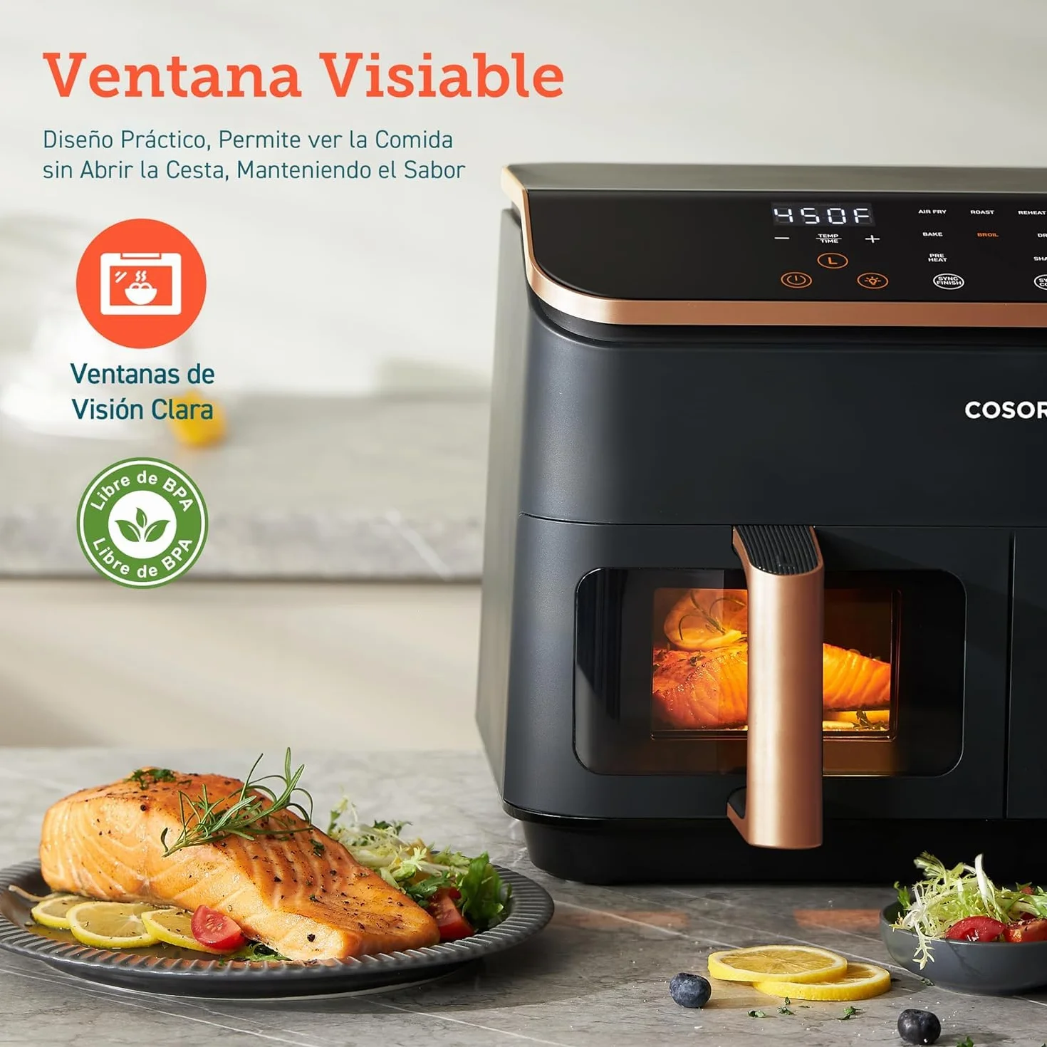 COSORI Cyfrowa frytkownica powietrzna 8,5 l duża pojemność funkcja 8 w 1 35-230°C okno CAF-R903