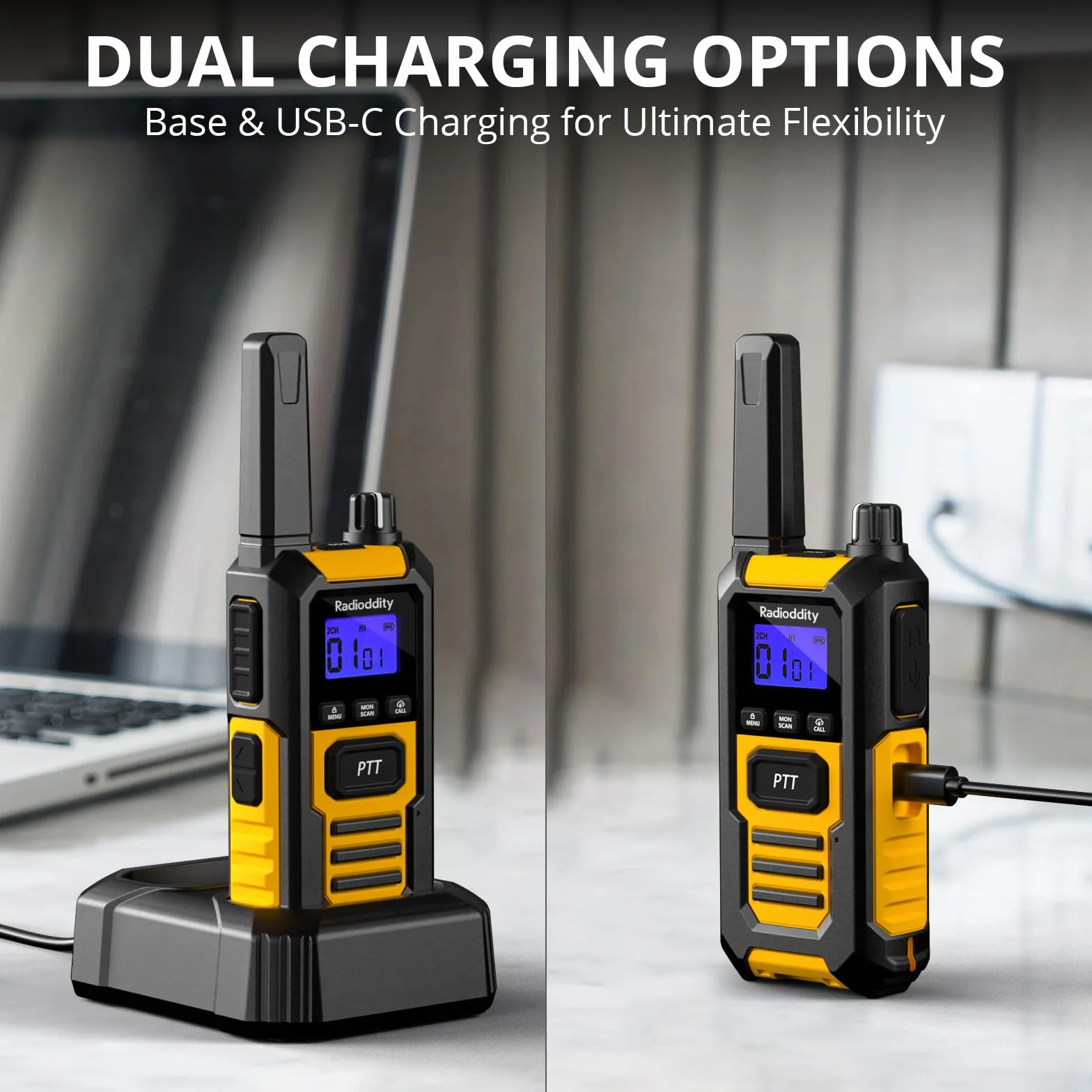 Radioddity HD-1 Walkie Talkie IP67 wodoodporny, wytrzymały, pyłoszczelny i odporny na wstrząsy zestaw radiowy PMR, z jednym przyciskiem połączenia grupowego, alarmem wibracyjnym, SOS, ładowaniem