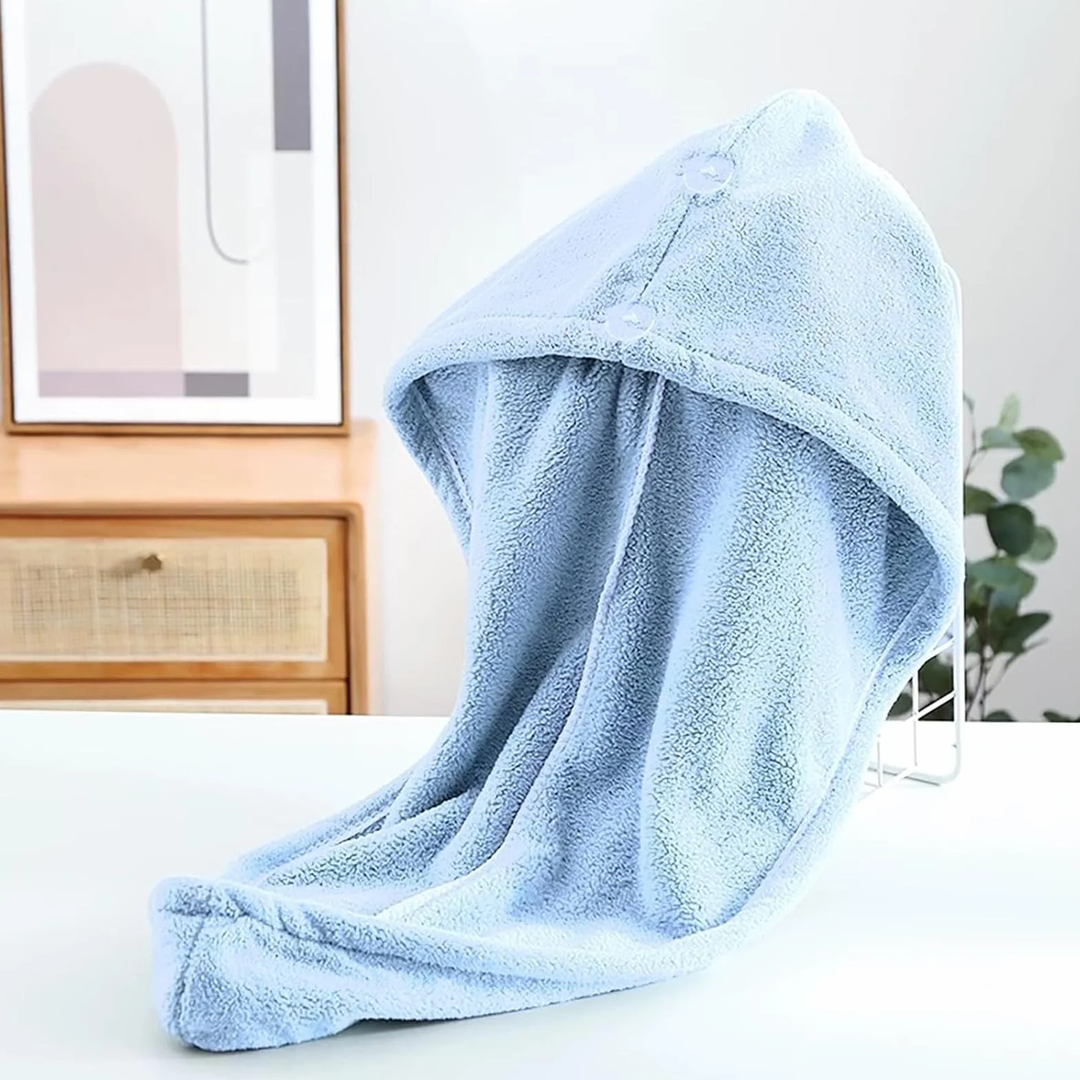 2 sztuki turbanów do włosów z guzikiem, chłonny ręcznik z mikrofibry, szybkoschnący i miękki, do wszystkich rodzajów włosów, takich jak loki i długie włosy