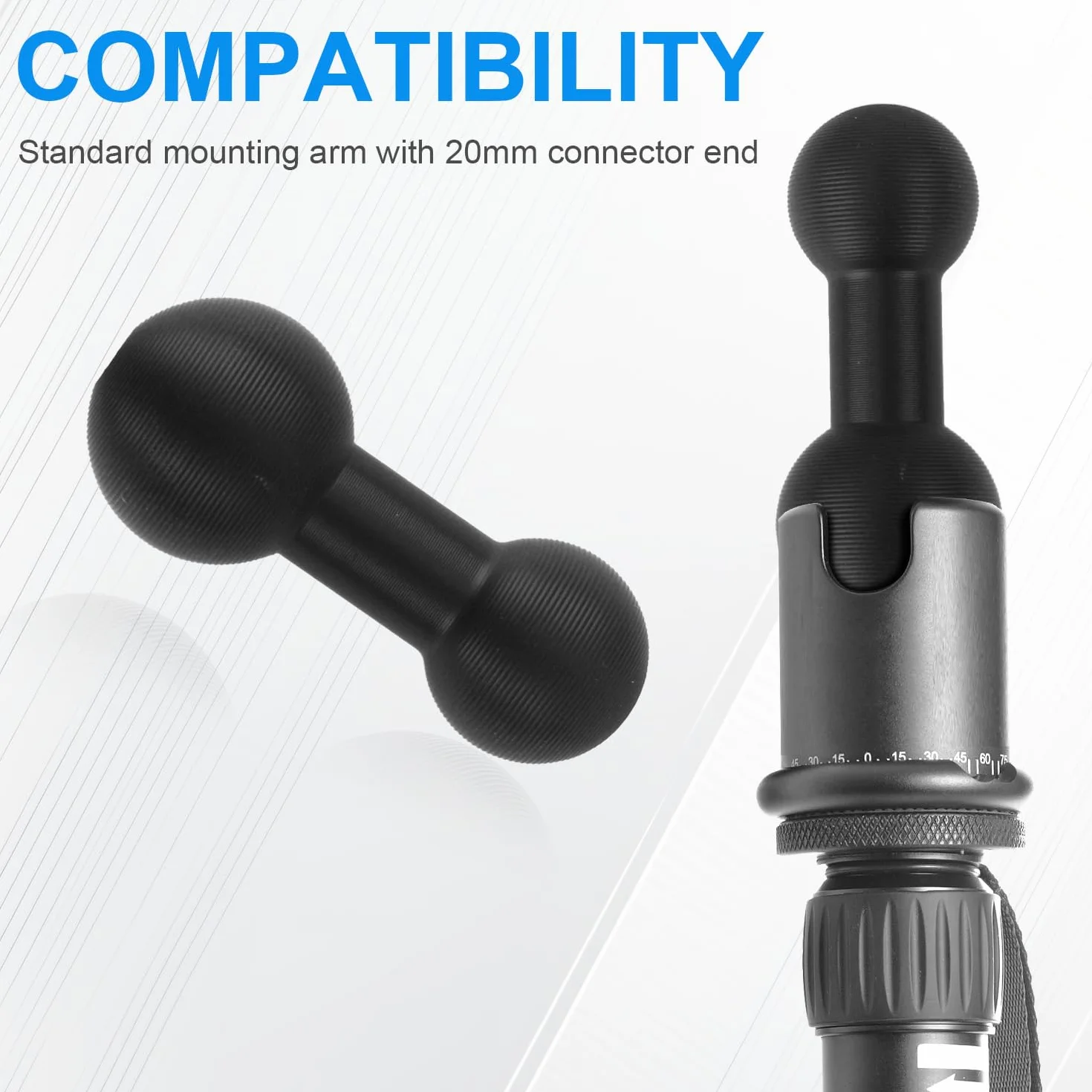 BOXOB 20mm do 17mm Ramię Montażowe Kuliste, Czarne Stop Aluminium Adapter Kulowy Łącznik Przedłużający Bezpiecznego Mocowania do Bulletpoint Dash Ramię Montażowe ze Złączami 17mm