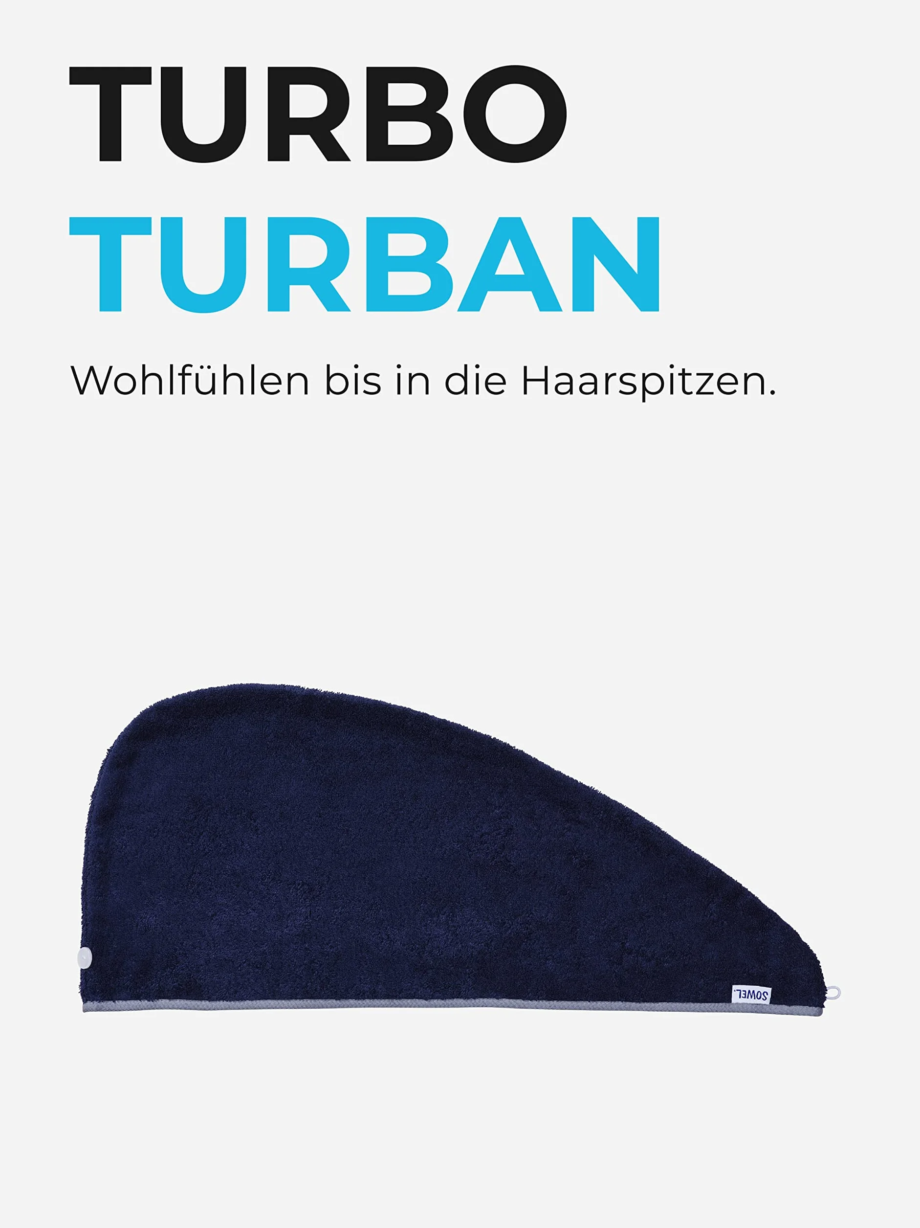 Sowel® Turban do włosów ze 100% bawełny organicznej, ręcznik turban z guzikiem, dla kobiet i mężczyzn, granatowy/szary