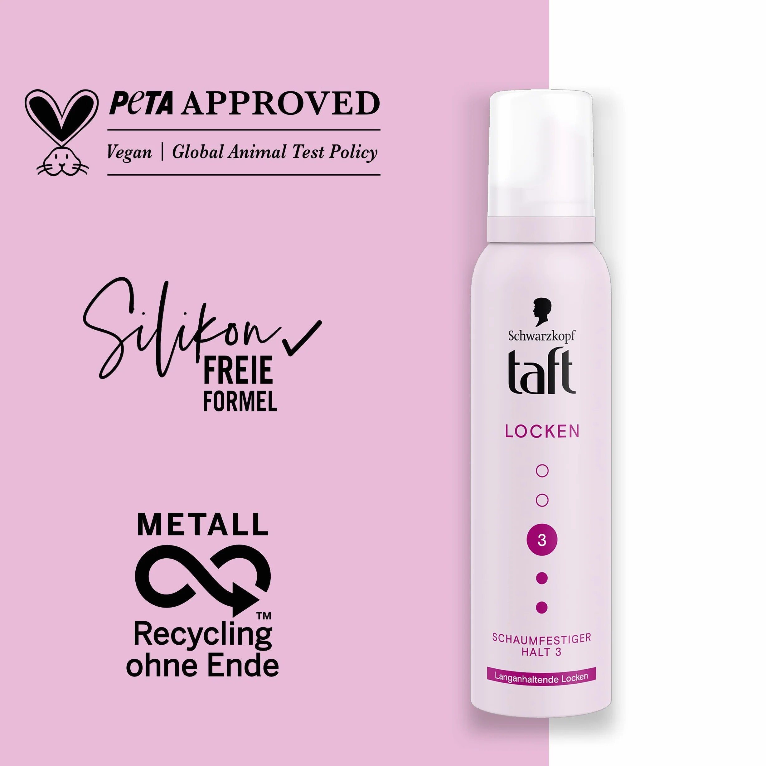 Schwarzkopf TAFT piankowe loki (2 x 150 ml), stopień utrzymania 3, pianka do włosów dla długotrwałych loków, wegańska formuła*