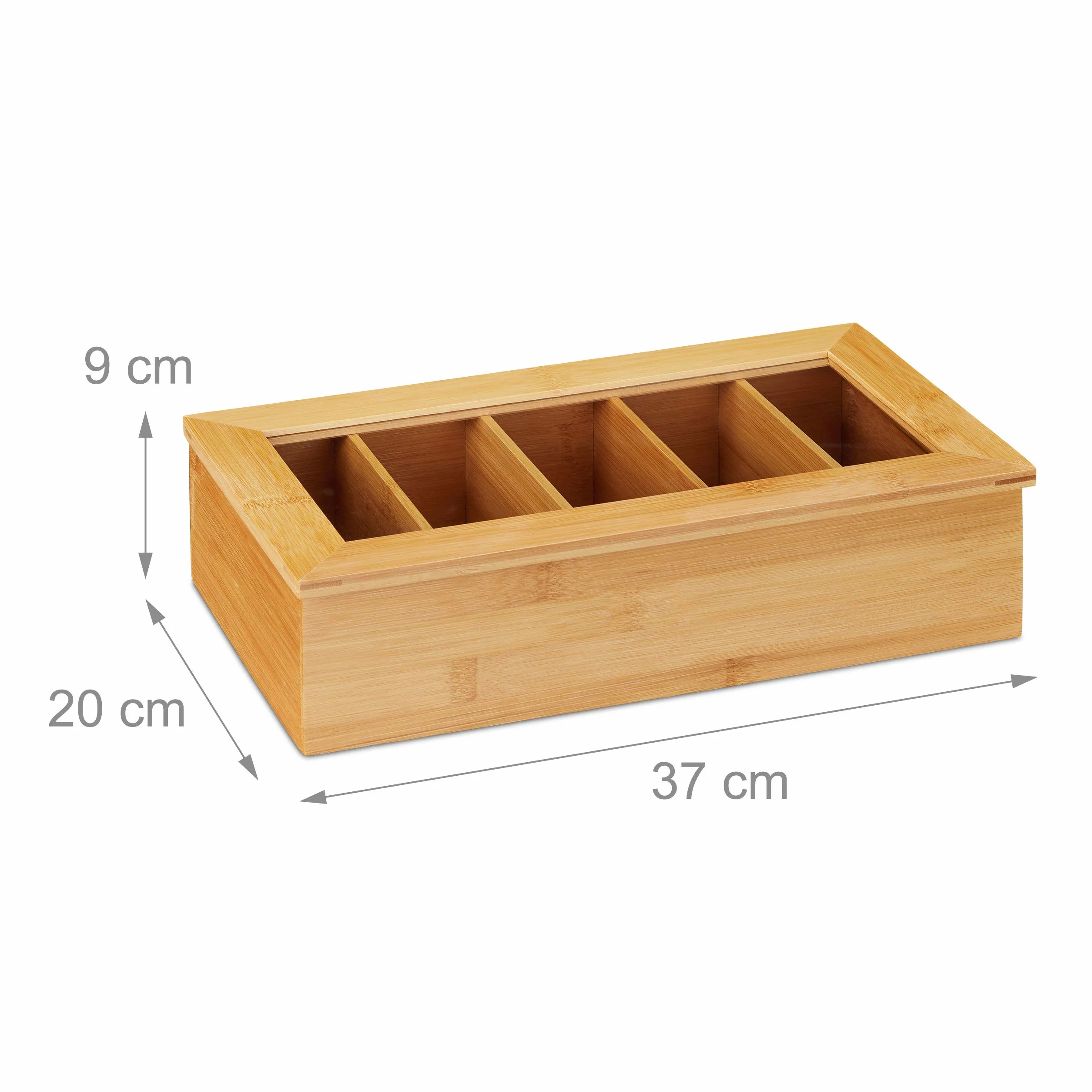 Relaxdays Pudełko na herbatę bambus 5 przegródek z okienkiem 9x37x20 cm naturalny