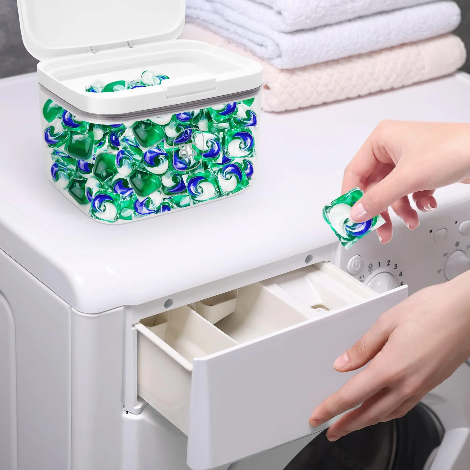 Pojemnik na detergenty do prania 2,8 l, pojemnik do przechowywania kapsułek na pranie z miarką, organizer do przechowywania kul kąpielowych, wzmacniacza zapachu, kuchenny pojemnik do