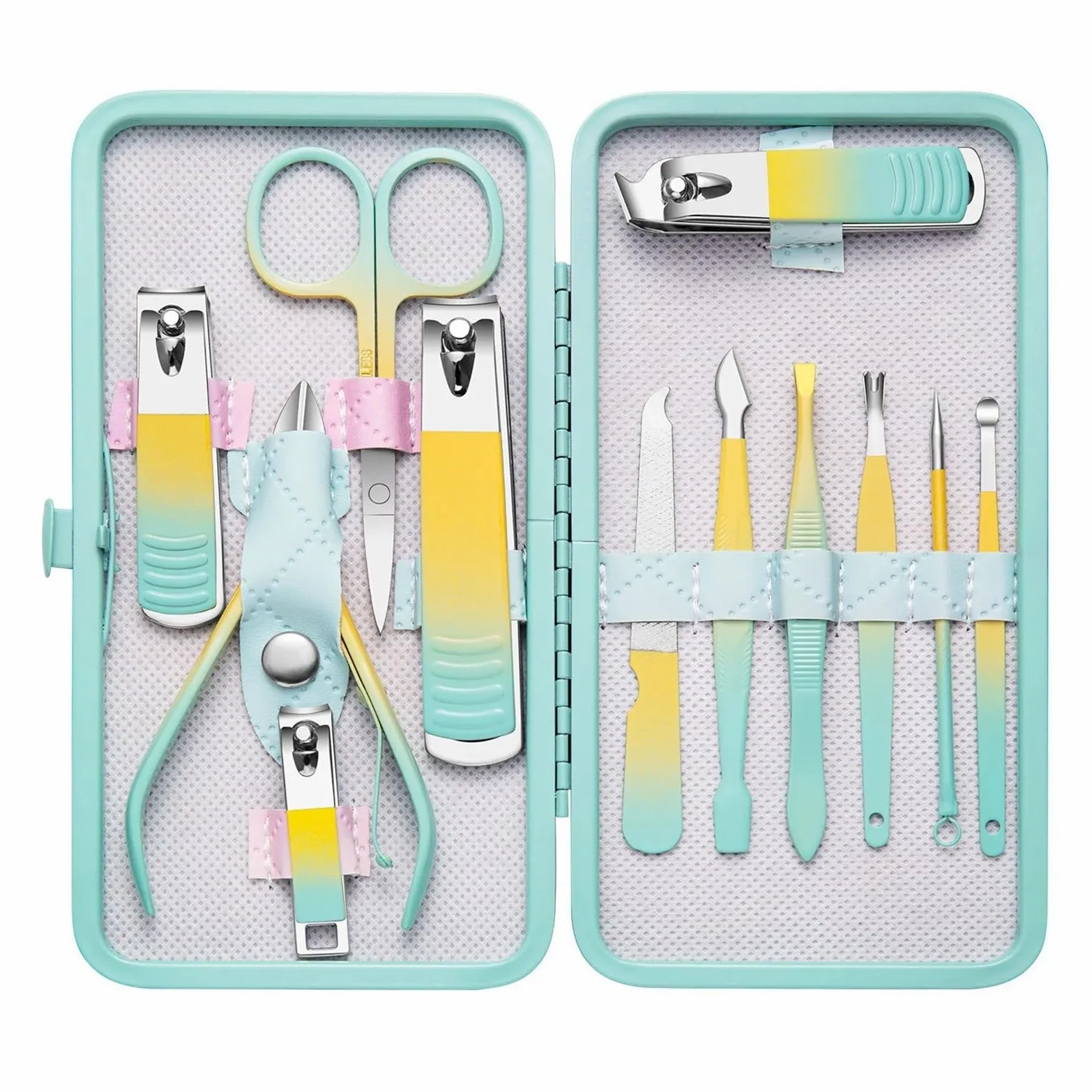 Zestaw obcinaczy do paznokci ze stali nierdzewnej 7-18 sztuk ze składaną torbą, zestawem do manicure, nożyczki, narzędzie do makijażu i urody zestaw do manicure pedicure (12 szt.)