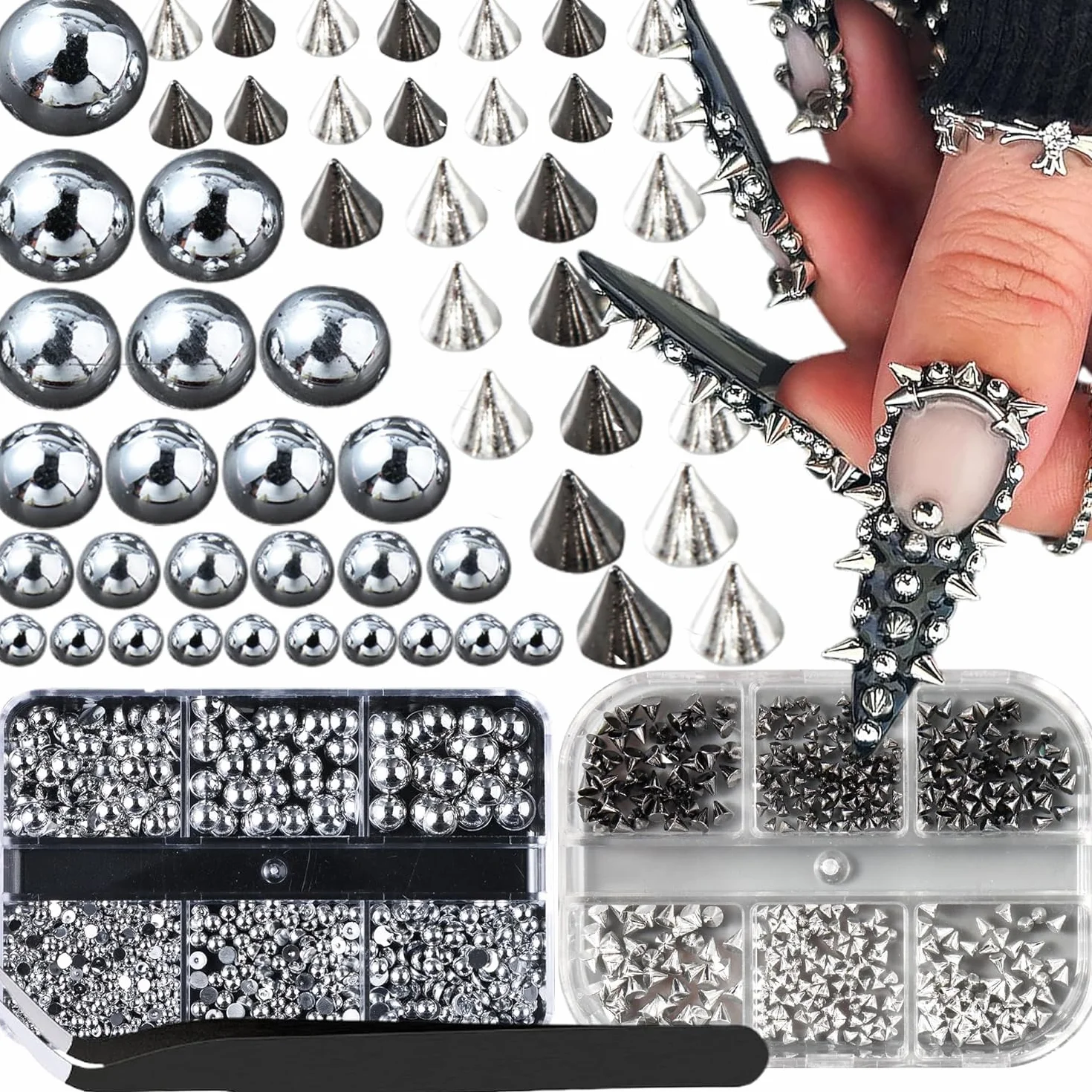 3D mini metalowe punkowe zawieszki do paznokci, złote, czarne, stożkowe, kolce, nity, biżuteria, stalowe kulki, biżuteria dla kobiet, manicure, zawieszki, akcesoria do samodzielnego wykonania