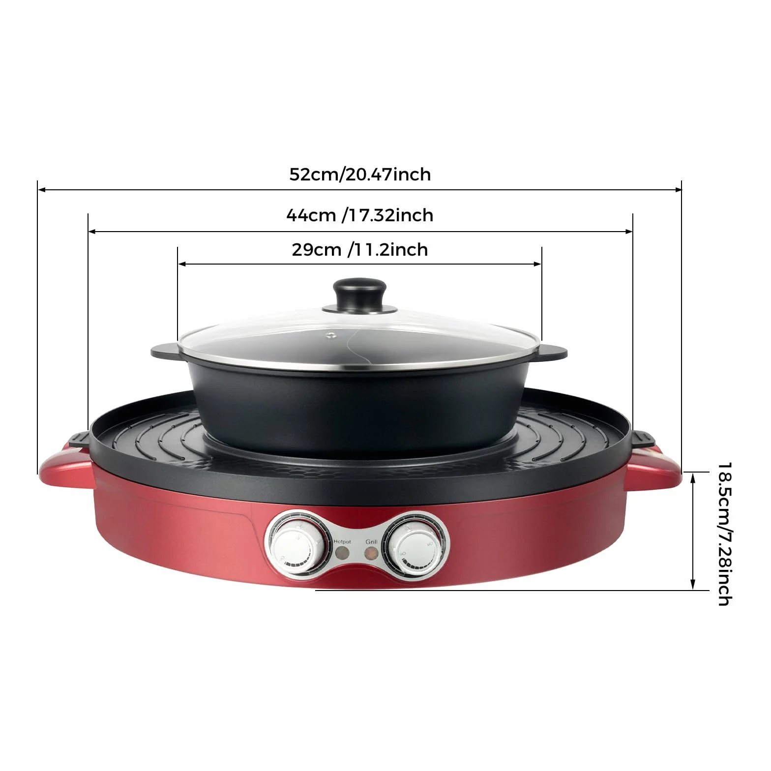Elektryczny grill i zestaw do fondue 2200 W 44 cm powłoka nieprzywierająca Hot Pot płyta grillowa czerwony