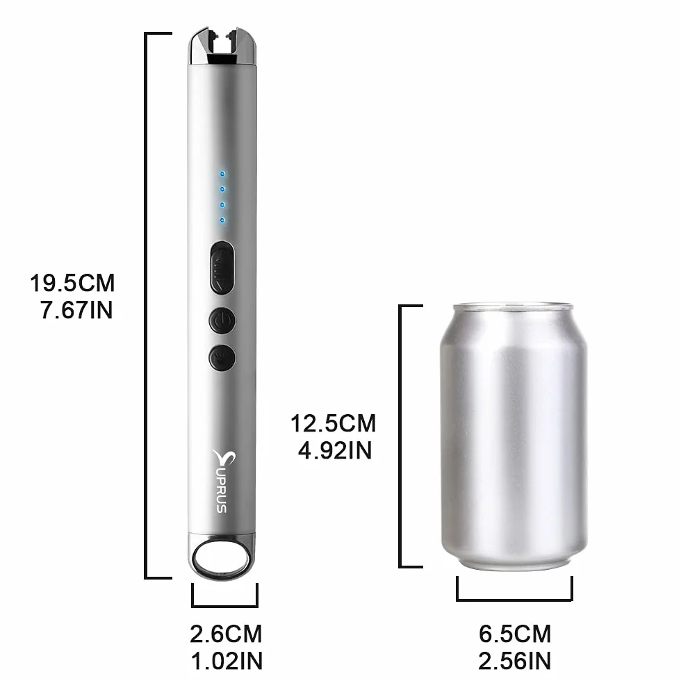 SUPRUS Candle Lighter Arc wiatroszczelna bezpłomieniowa zapalniczka USB LED srebrna