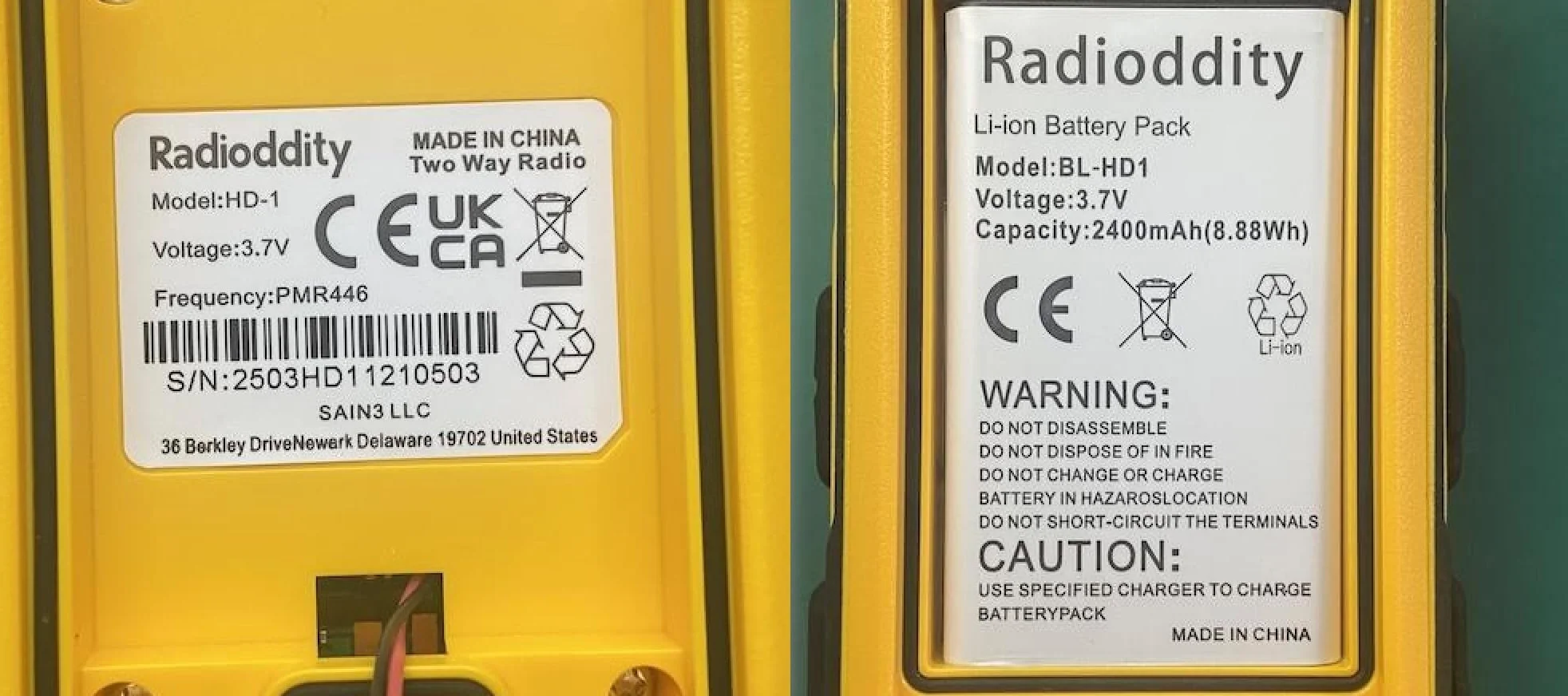Radioddity HD-1 Walkie Talkie IP67 wodoodporny, wytrzymały, pyłoszczelny i odporny na wstrząsy zestaw radiowy PMR, z jednym przyciskiem połączenia grupowego, alarmem wibracyjnym, SOS, ładowaniem
