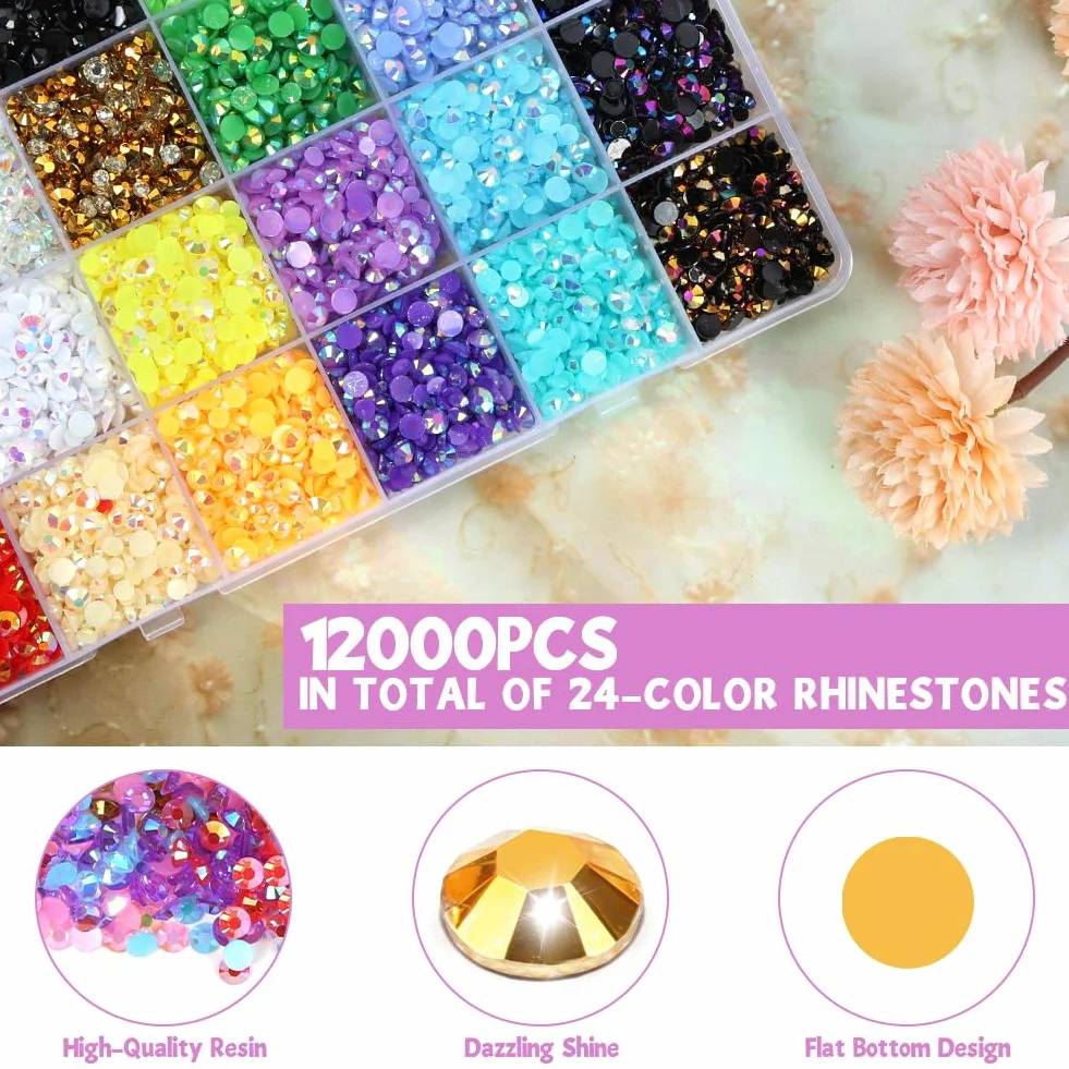 Rhinestone do zdobienia paznokci, 24 kolory z brokatem, do twarzy, rękodzieła oczu, zdobienia paznokci, DIY, dekoracji i rzemiosła, ubrania
