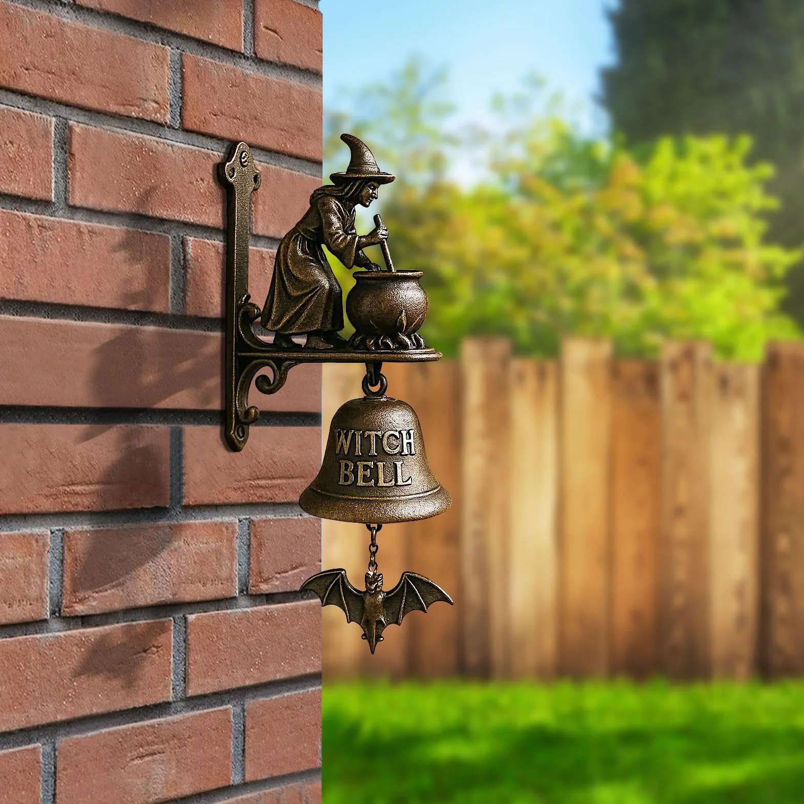 Shopkeepers Bell Decorative Doorbell Witch Dachshund Design Manual Ring Hangable Outdoor Wall Porch Cottage Style Entry Bell 7.87in
