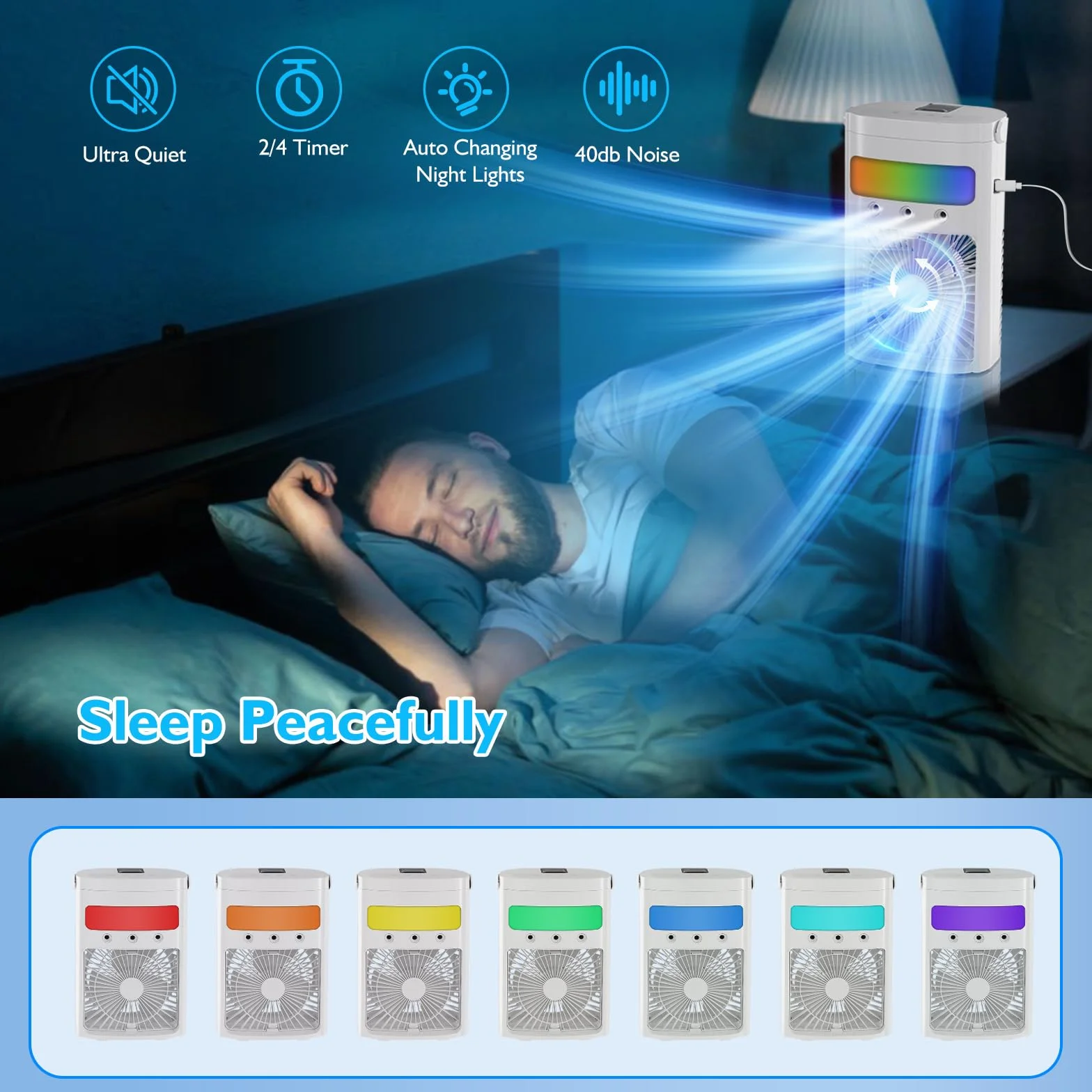 Mobilna klimatyzacja mini klimatyzator przenośny 700 ml chłodnica powietrza parowego 3 prędkości wentylator z chłodzeniem wodnym 7 LED USB Air Cooler czarny