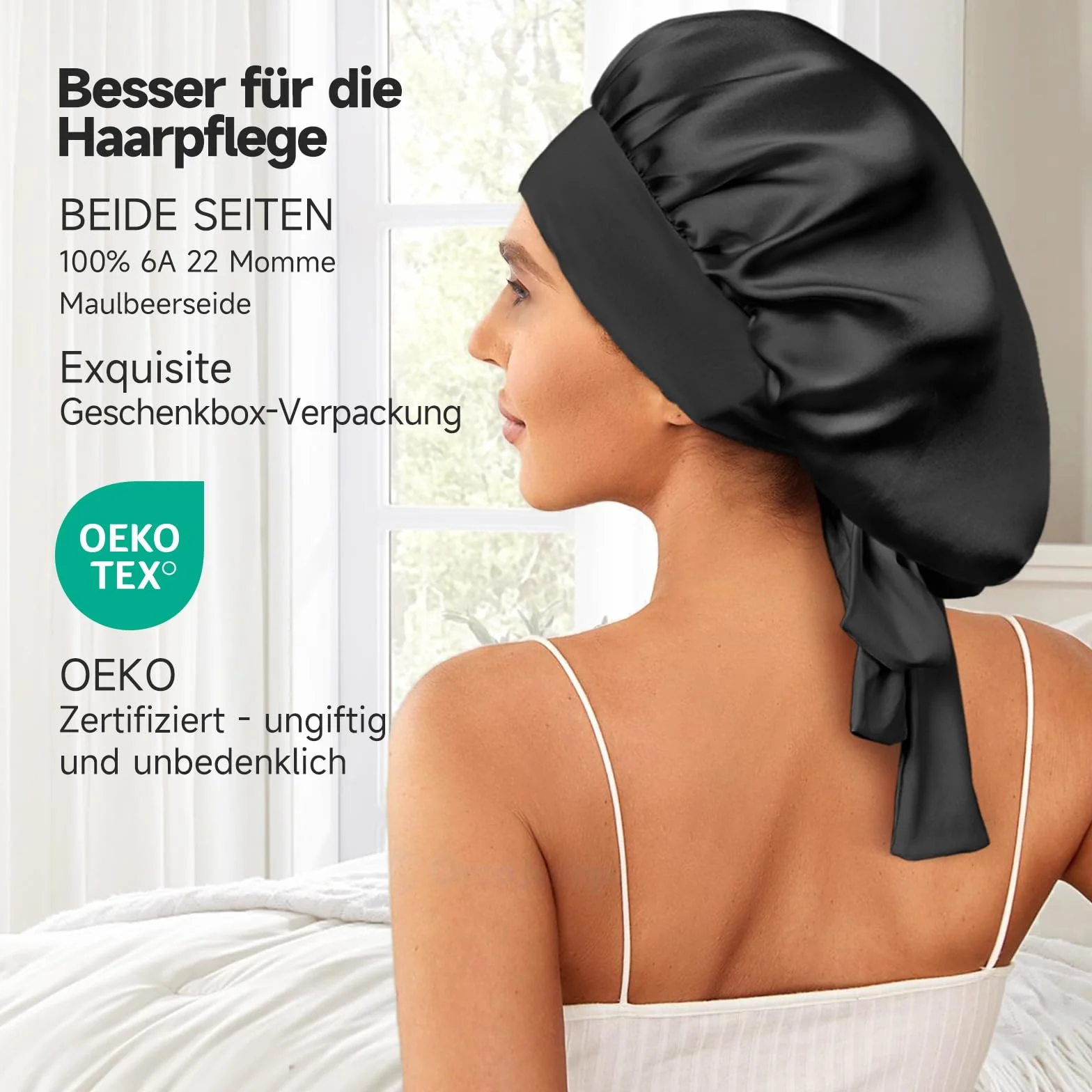 Umisleep 100% jedwabny czepek do spania – dwustronny jedwab morwowy do długich włosów, oddychający i miękki, 22 momme, z regulowanym paskiem, bladozłoty, Jasne złoto