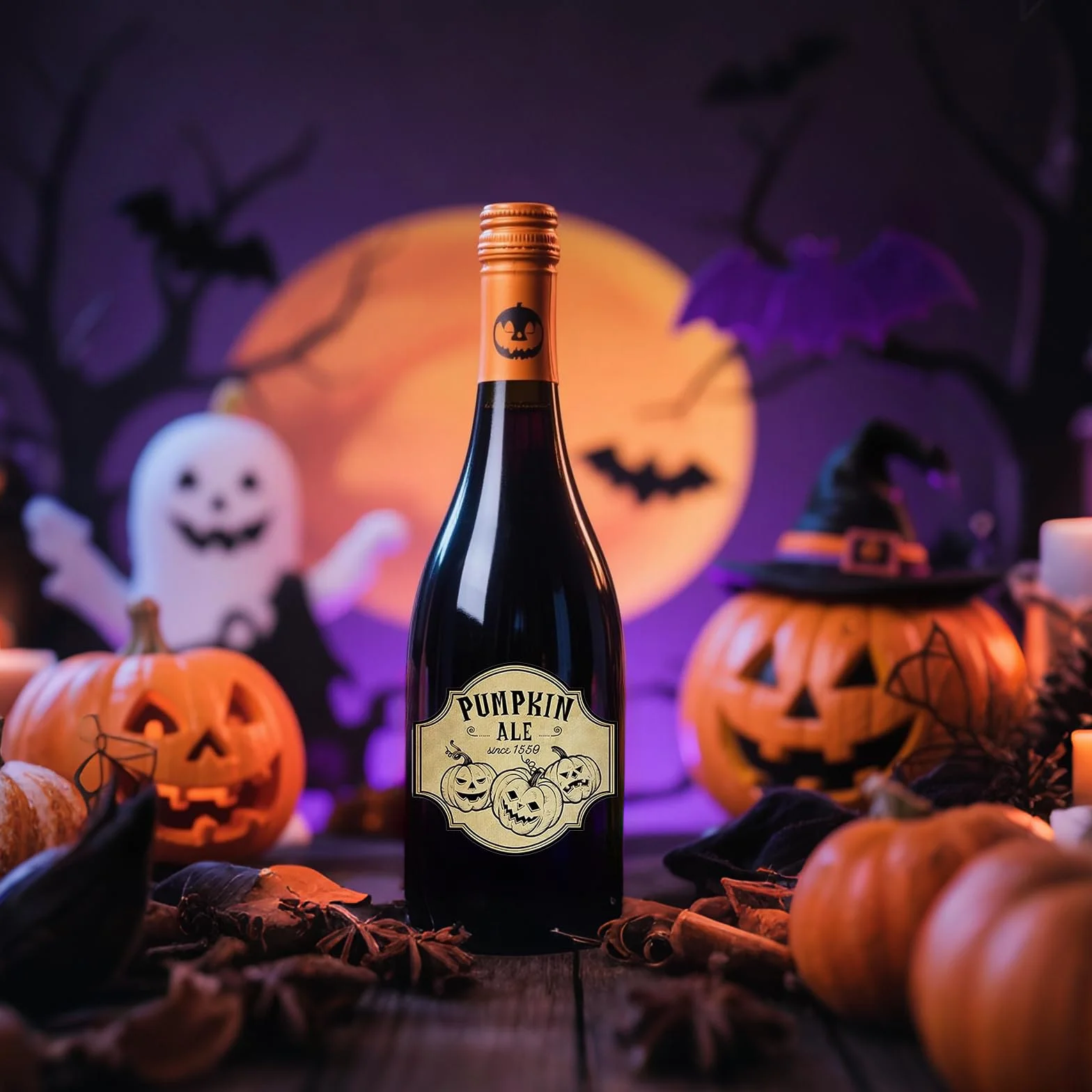 36 sztuk etykiet na butelki wina na Halloween, 12 stylów, brązowe naklejki na butelki wina, szampana, naklejki na Halloween, 36 sztuk