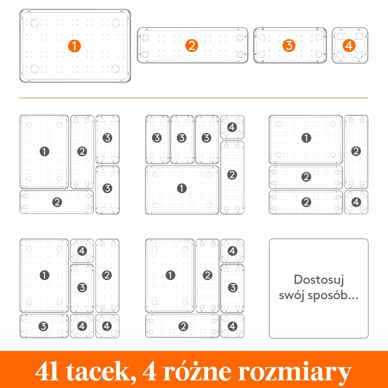 Lifewit 41 organizerów do szuflad, 4 rozmiary, przezroczyste, do łazienki, kuchni, sypialni, biura