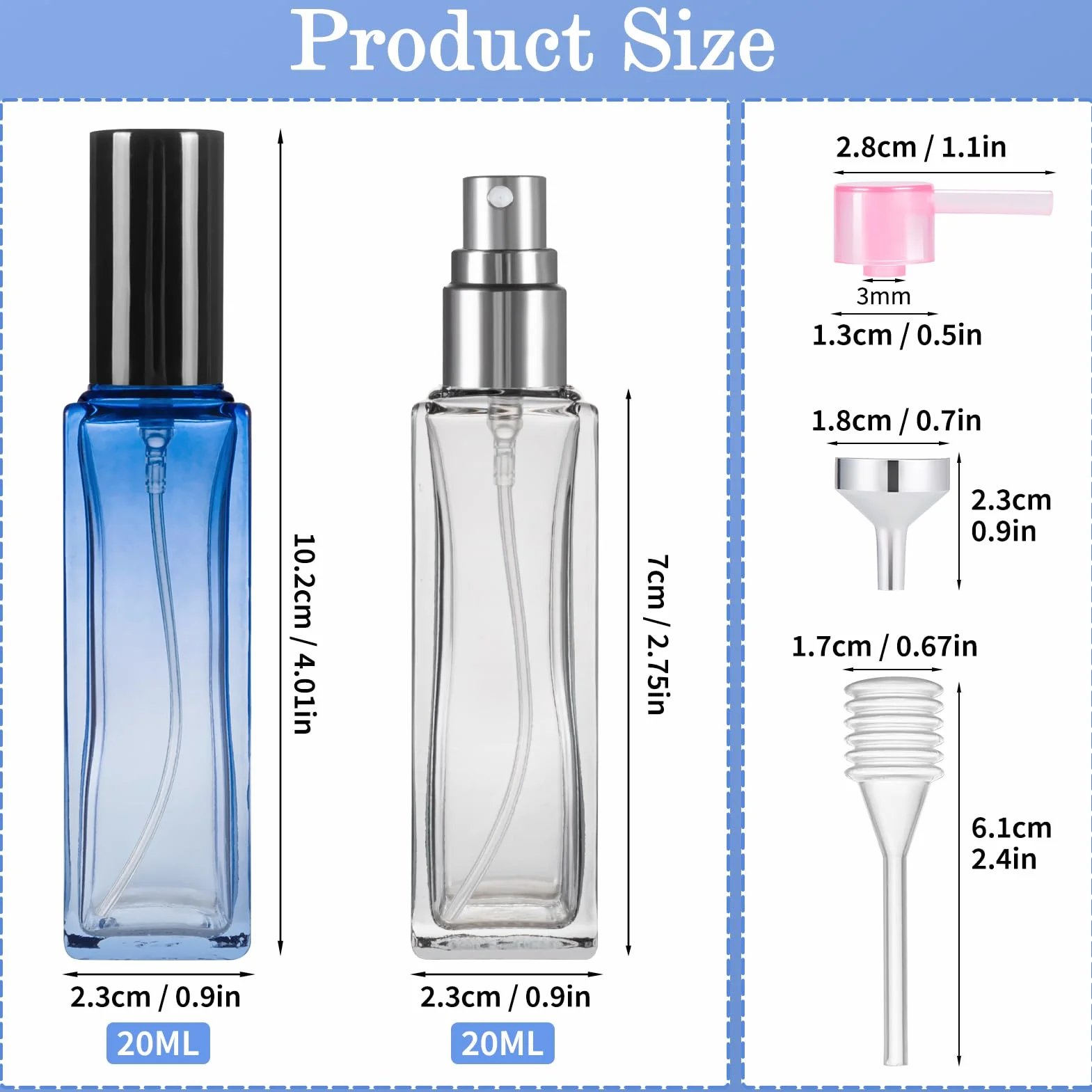 MELLIEX 2 sztuki szklanych butelek do perfum, przezroczysty, pusty rozpylacz perfum, do ponownego napełniania, przenośna butelka z rozpylaczem z delikatną mgiełką, na codzienne podróże służbowe, 20 ml