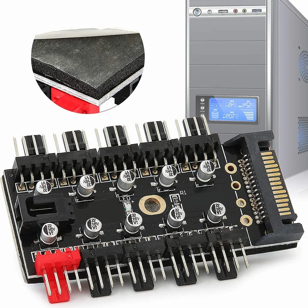 Hub wentylatora obudowy komputera, regulator temperatury komputera, 4-stykowy koncentrator chłodzenia procesora, wentylator obudowy wentylatora, regulator prędkości wentylatora(SATA)