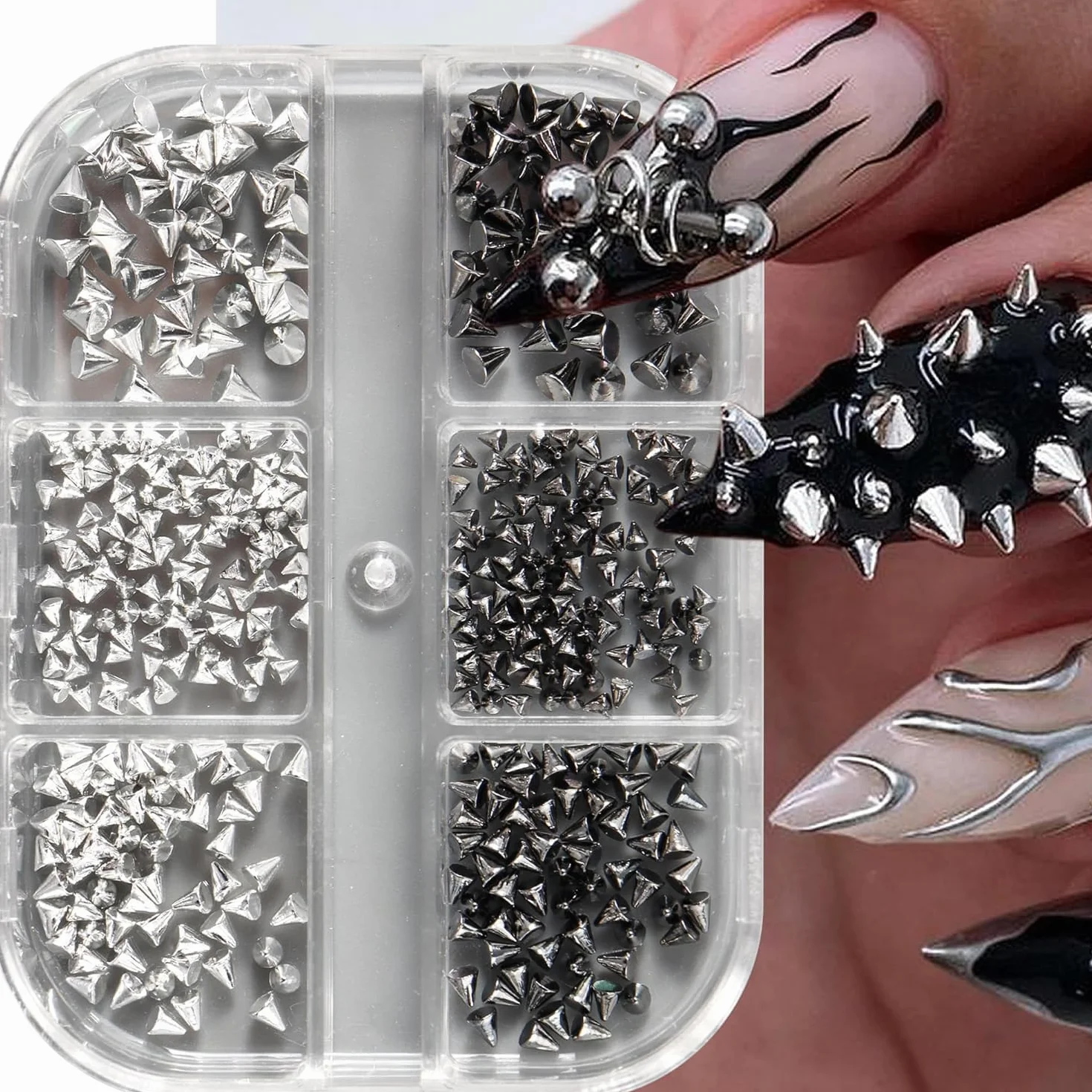 3D mini metalowe punkowe zawieszki do paznokci, złote, czarne, stożkowe, kolce, nity, biżuteria, stalowe kulki, biżuteria dla kobiet, manicure, zawieszki, akcesoria do samodzielnego wykonania