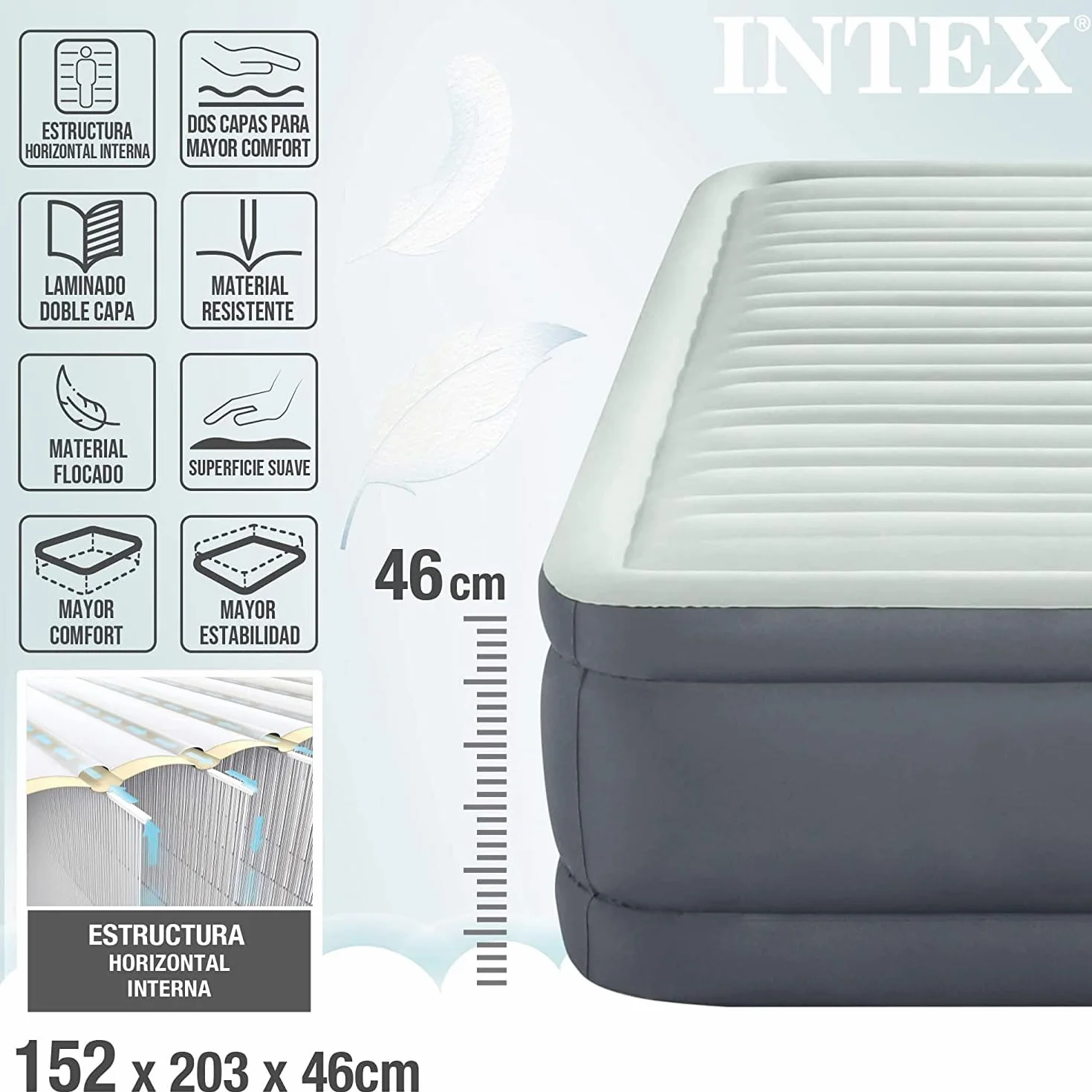 Intex 64902ND Materasso Dura-Beam PremAire Singolo Autogonfiante 99x191x46 cm