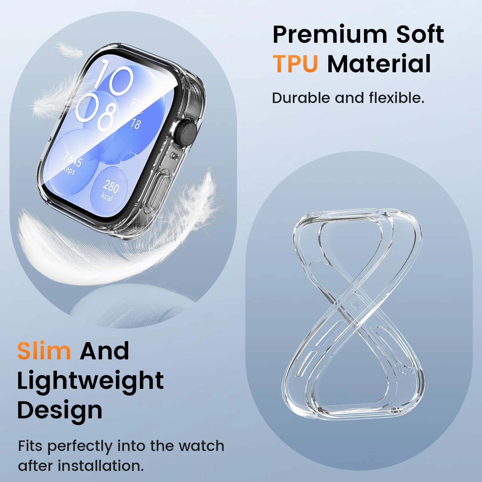 Etui Kamita kompatybilne z Huawei Watch Fit 3, miękkie etui z tworzywa TPU, z osłoną ekranu, odporne na wstrząsy, pełne pokrycie, ochronne do Huawei Watch Fit 3, przezroczyste x 3 szt