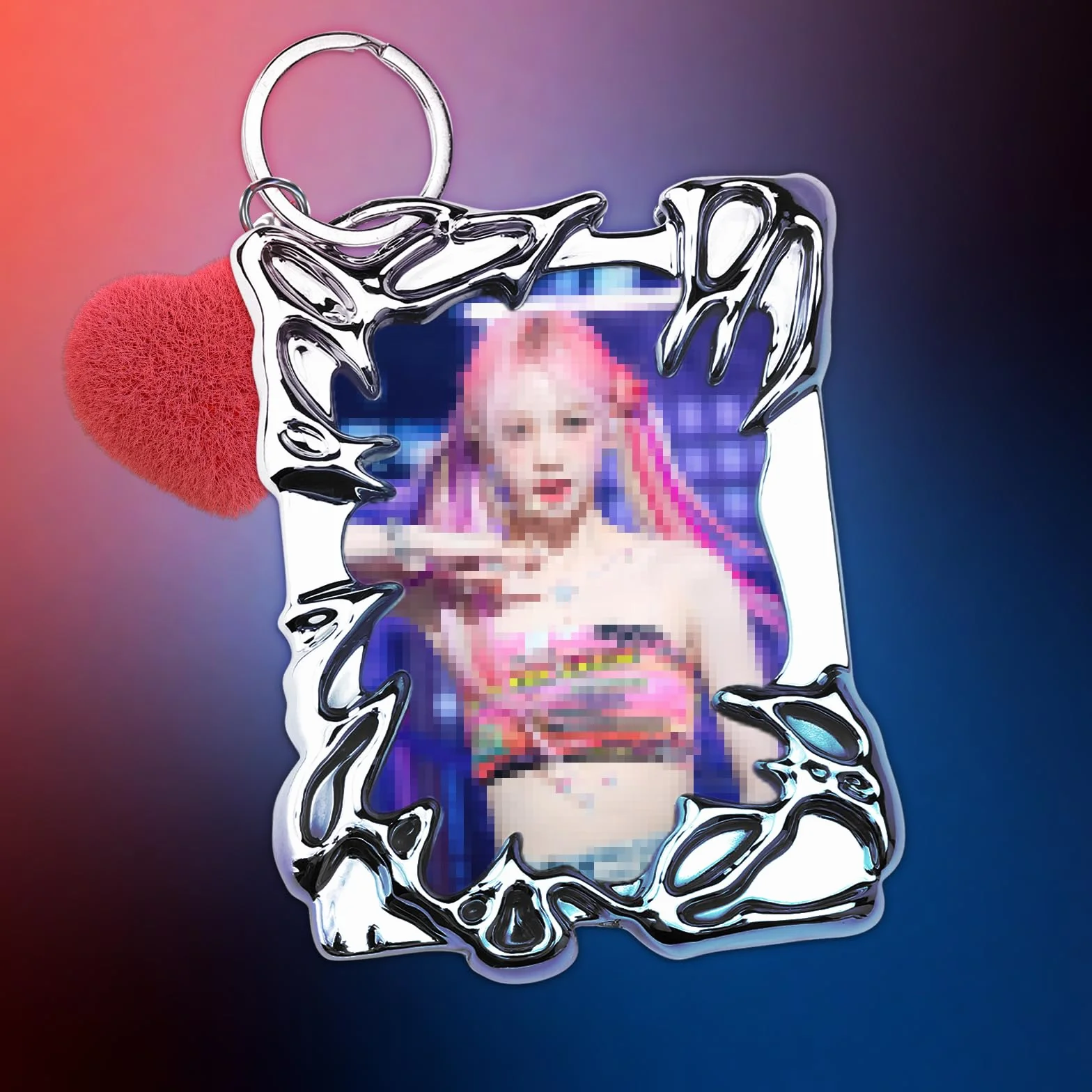 Galwanizacja tworzyw sztucznych Sliver Irregular Frame Photocard Holder Keychain 7,6 cm
