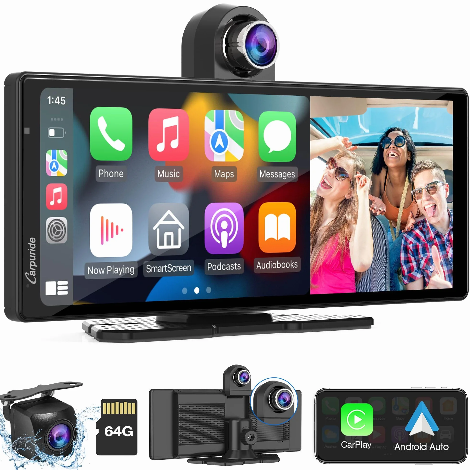 2025 CARPURIDE W903 Przenośna konsola multimedialna CarPlay i Android Auto Smart Auto 4K, nagrywanie w pętli, audio Bluetooth, lustra łączne, GPS, Siri