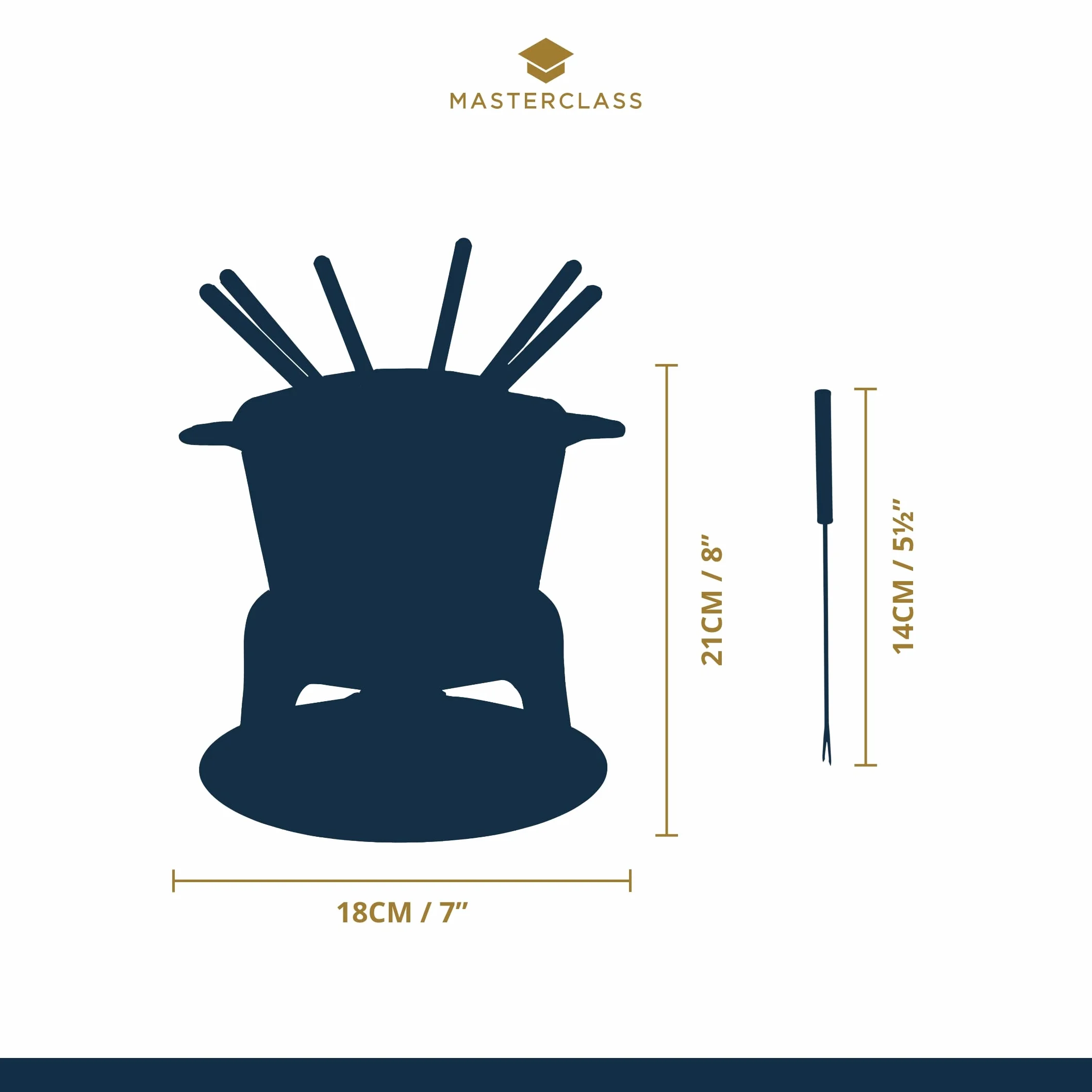 MasterClass Zestaw do fondue z żeliwa, garnek do fondue z 6 widelcami i emaliowaną miską z żeliwa, doskonała retencja ciepła i regulowany palnik, w pudełku prezentowym, kremowy, 21 x 18 cm
