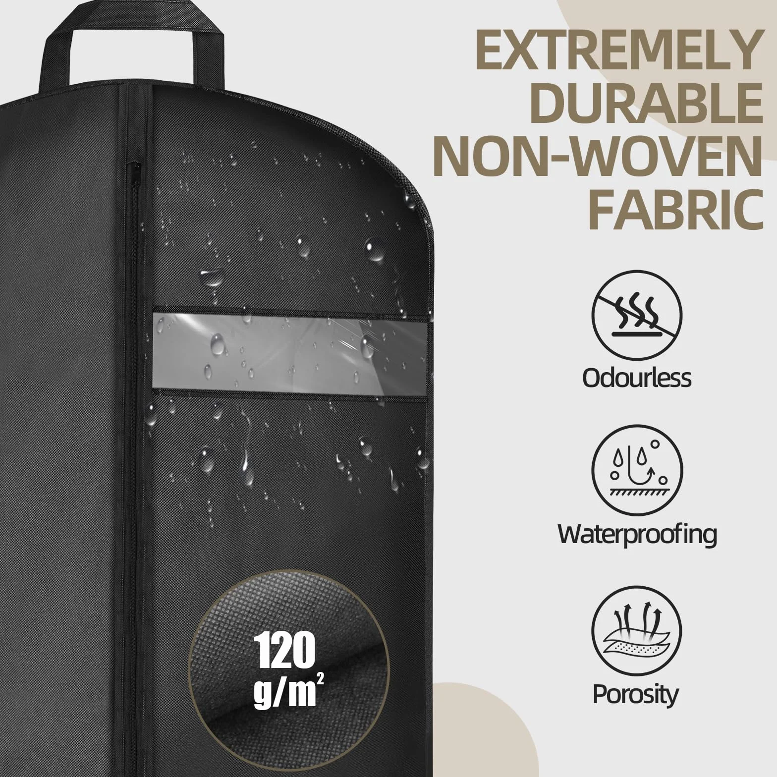 Jsdoin 3 x worek na ubrania premium do garnituru 100 x 60 cm, oddychający materiał, garnitur z uchwytem do noszenia, wysokiej jakości torba na ubrania na garnitur i sukienkę, oddychająca torba na