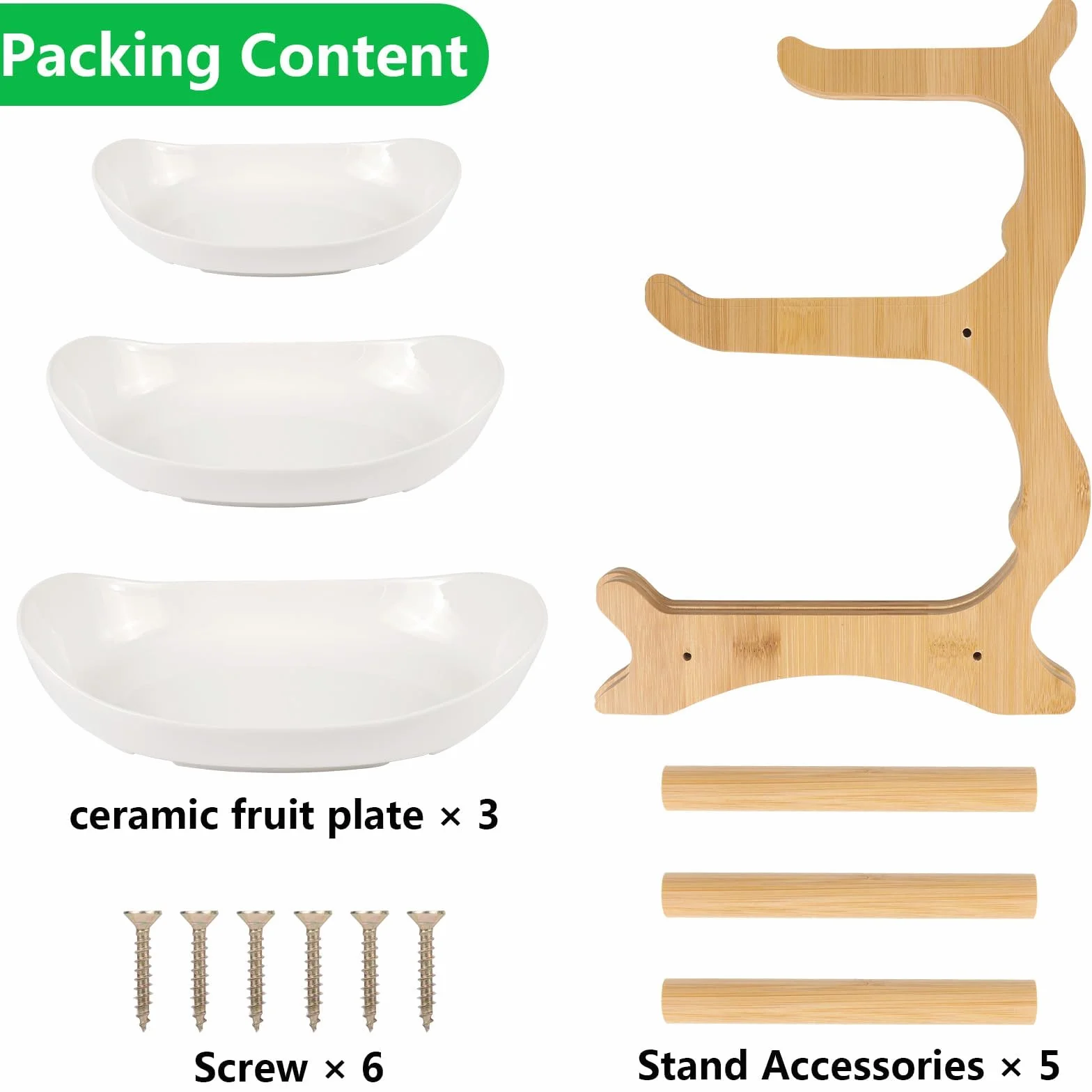 Ceramiczna etażerka na owoce 3 poziomy, stabilna, naturalny bambus, miska na warzywa