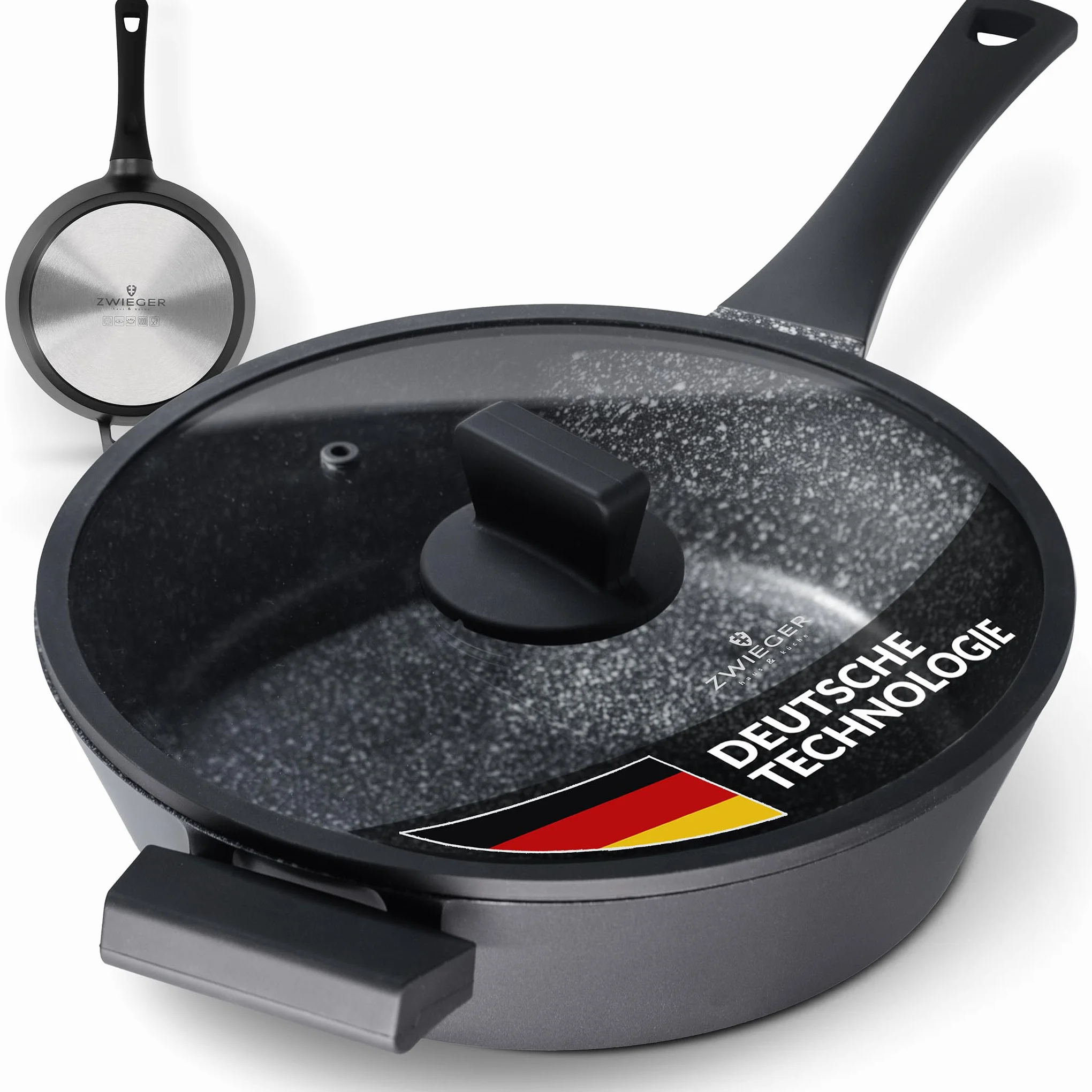 ZWIEGER Patelnia głęboka 28 cm z pokrywką i przekładką filcową