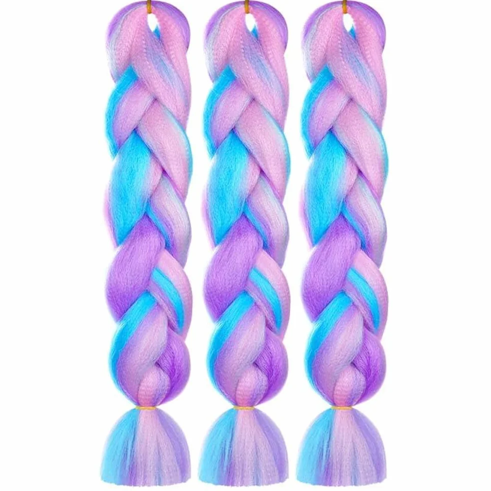 AUYAO Warkocz przedłużenie włosów, 3 szt. Jumbo Braids Meches, przedłużenie włosów z włókna syntetycznego do szydełka, skręcane warkocze (cztery kolory-a)