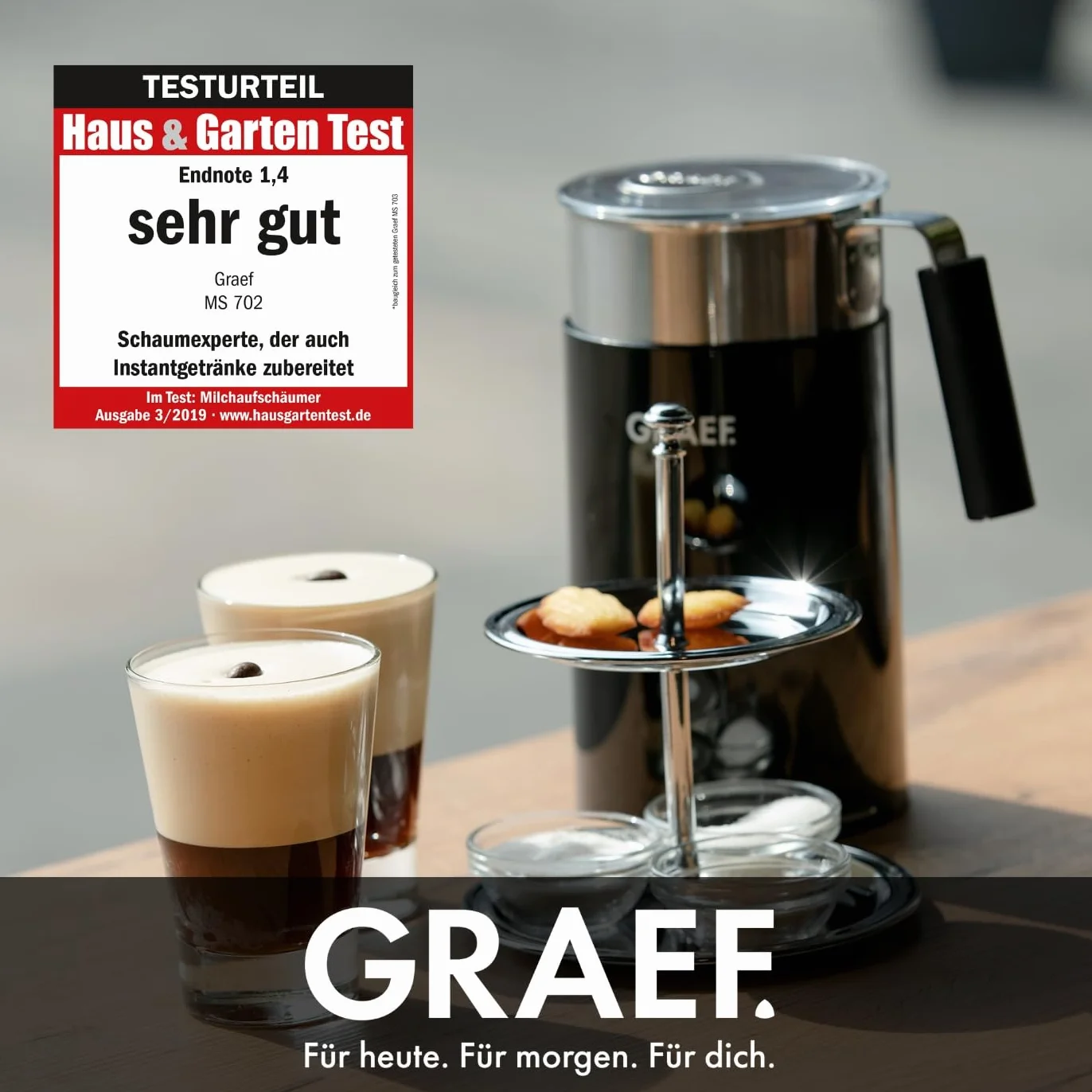 Graef MS702EU spieniacz do mleka, 400 ml, czarny/stal nierdzewna, 16,5 x 16,5 x 20,5 cm