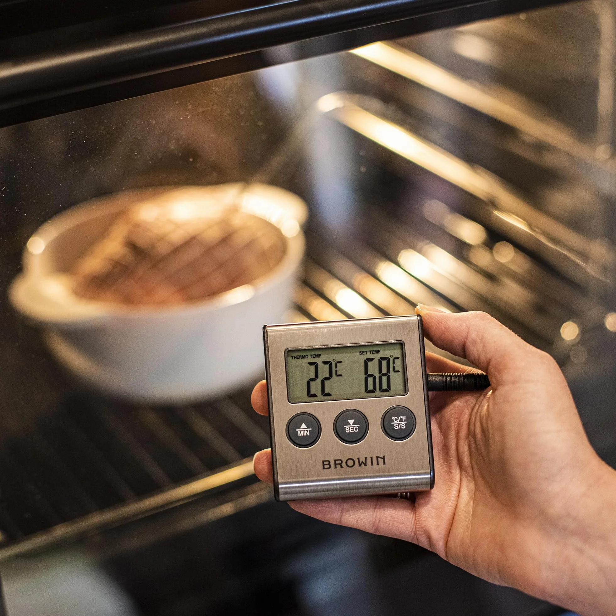 Browin Termometr do żywności z sondą ze stali nierdzewnej 1,5 m 0-250°C Timer alarm