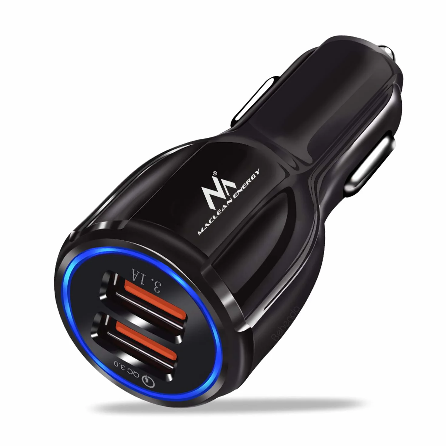Maclean MCE478 Czarna Ładowarka Samochodowa, Podwójne Gniazdo Ładowarki, 2x USB QC 3.0, Moc Wyjściowa Ładowarki 6,1A, Ładowarka do Telefonu Podczas Jazdy Samochodem, Ładowarka do Zapalniczki