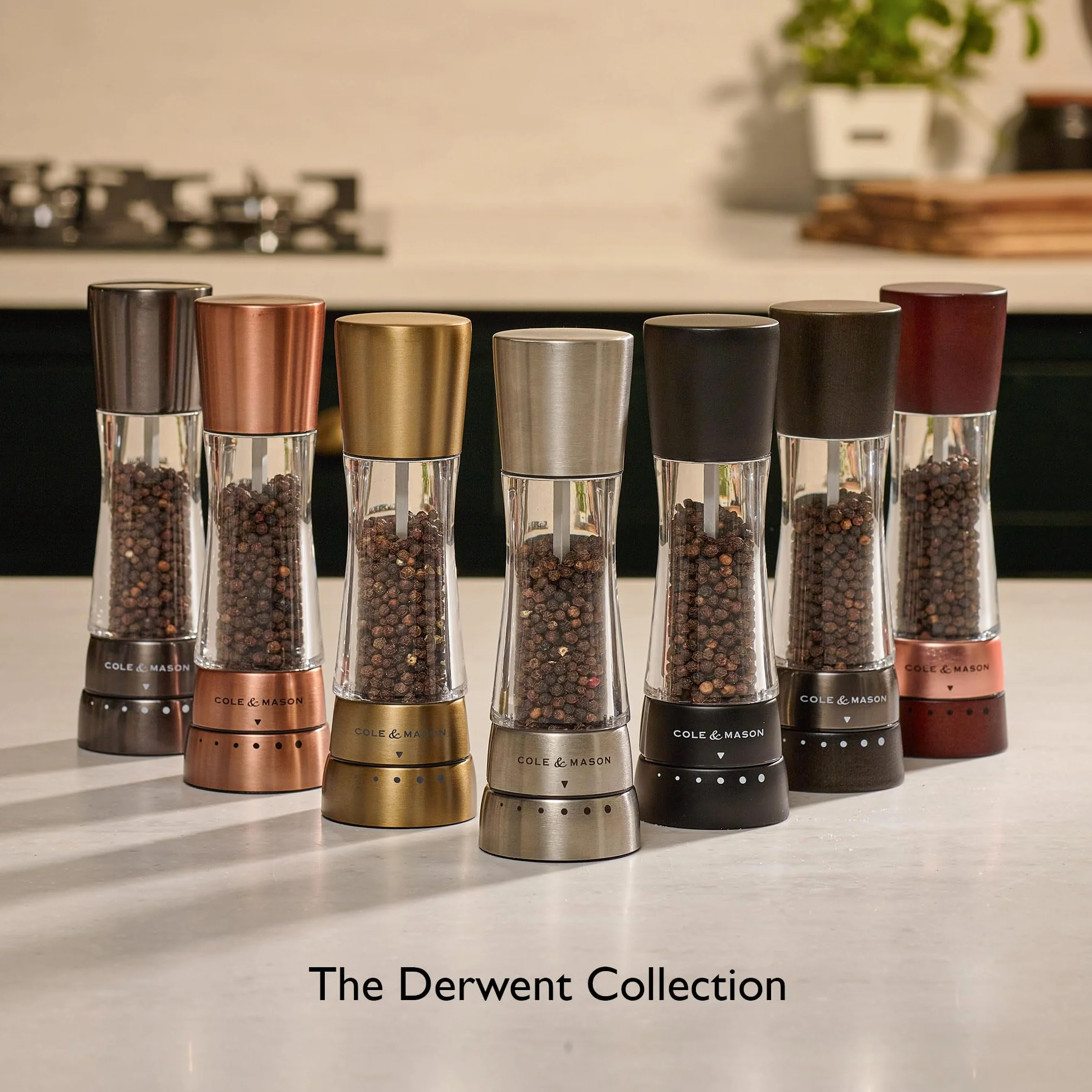 Cole & Mason Derwent Gunmetal młynki do soli i pieprzu, regulowane ustawienia mielenia, Gourmet Precision+, stal nierdzewna/akryl, 190 mm, zestaw prezentowy, zawiera 2 młynki do soli i pieprzu