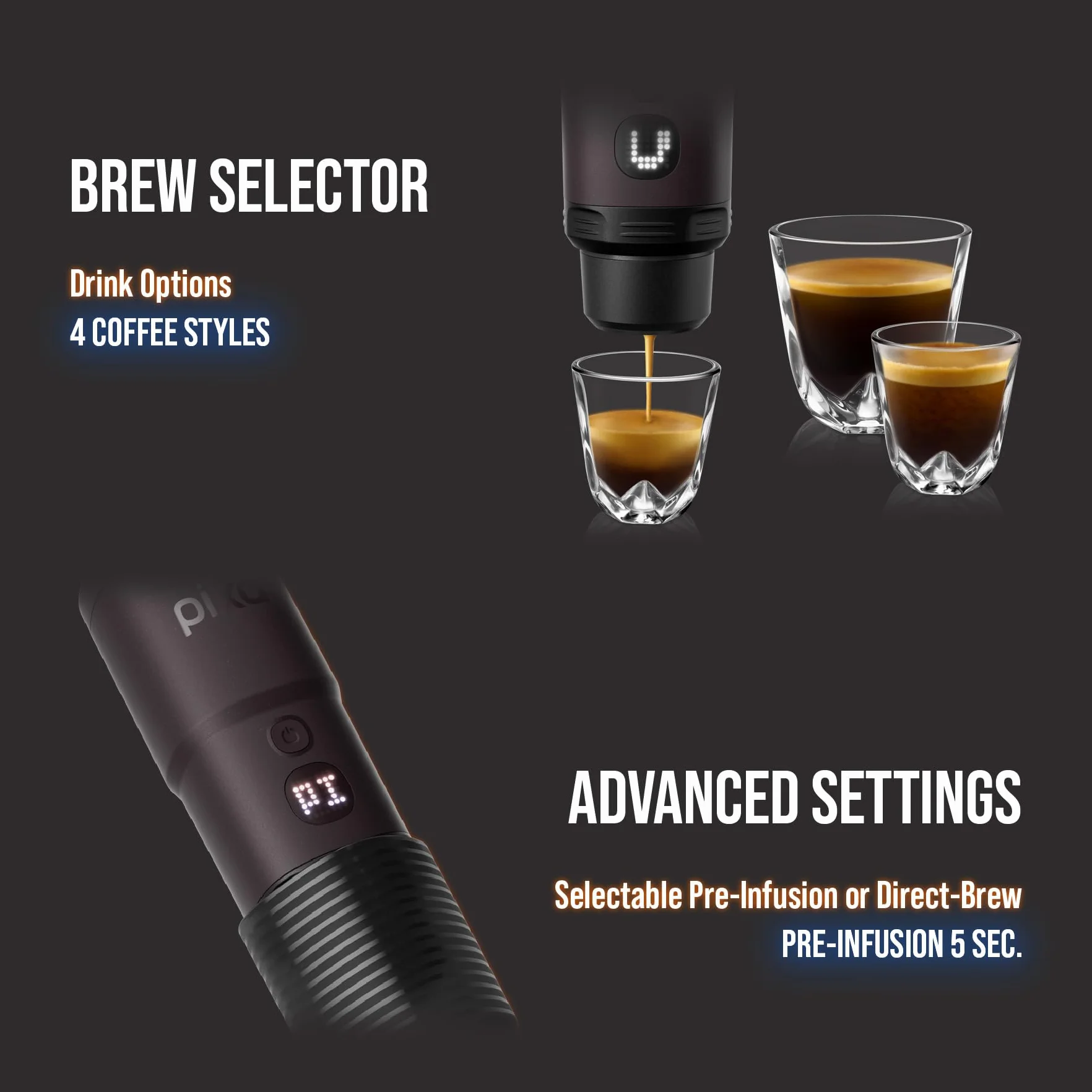 WACACO PIXAPRESSO Przenośny ekspres do kawy 20 bar 4 rodzaje kawy bateria 3x3000 mAh ekran dotykowy ciemny burgund