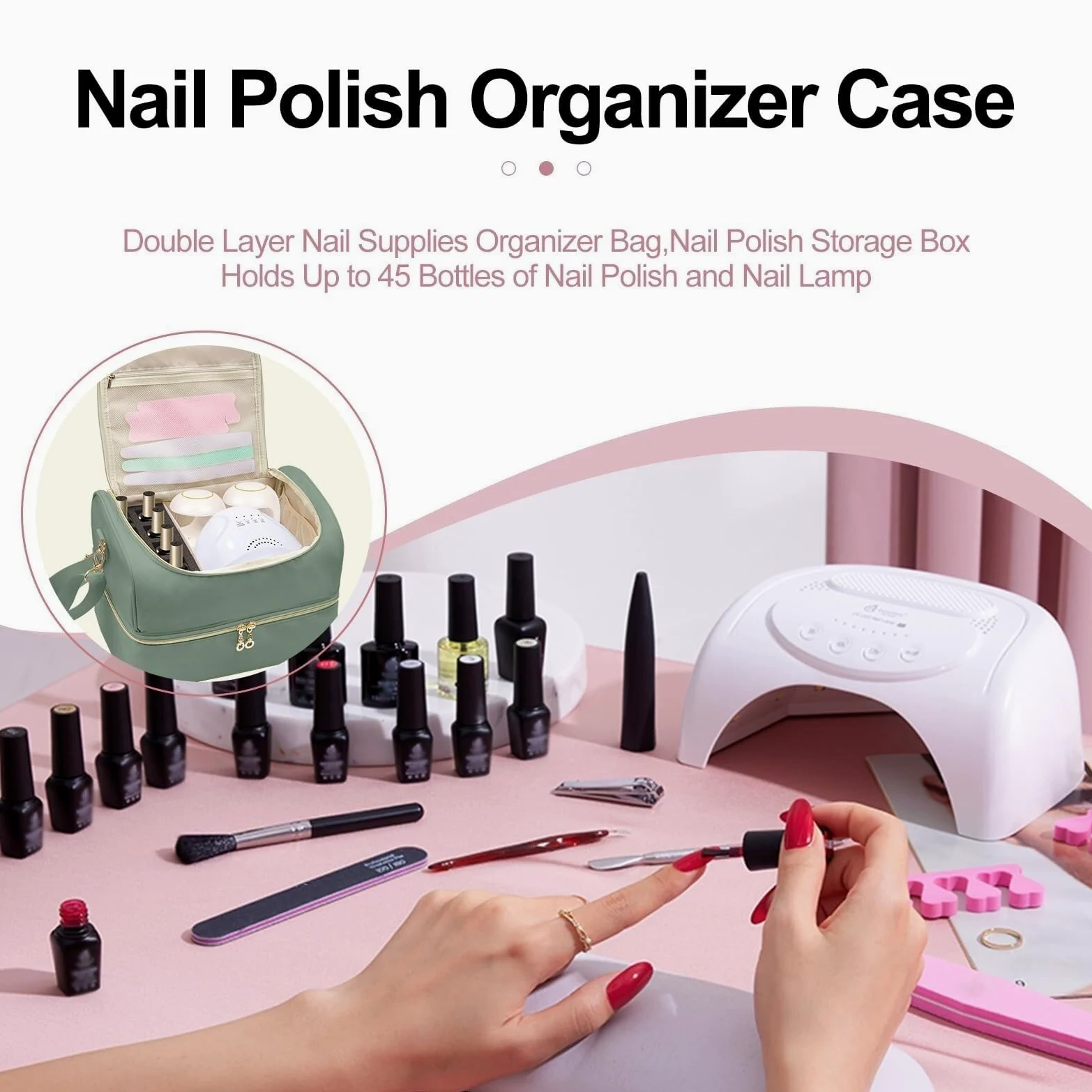 Organizer do Lakieru, Dwuwarstwowa Torba-organizer Na Przybory Do Paznokci, Pudełko Przechowywania 45 Butelek Beauty Makeup Case(Black)