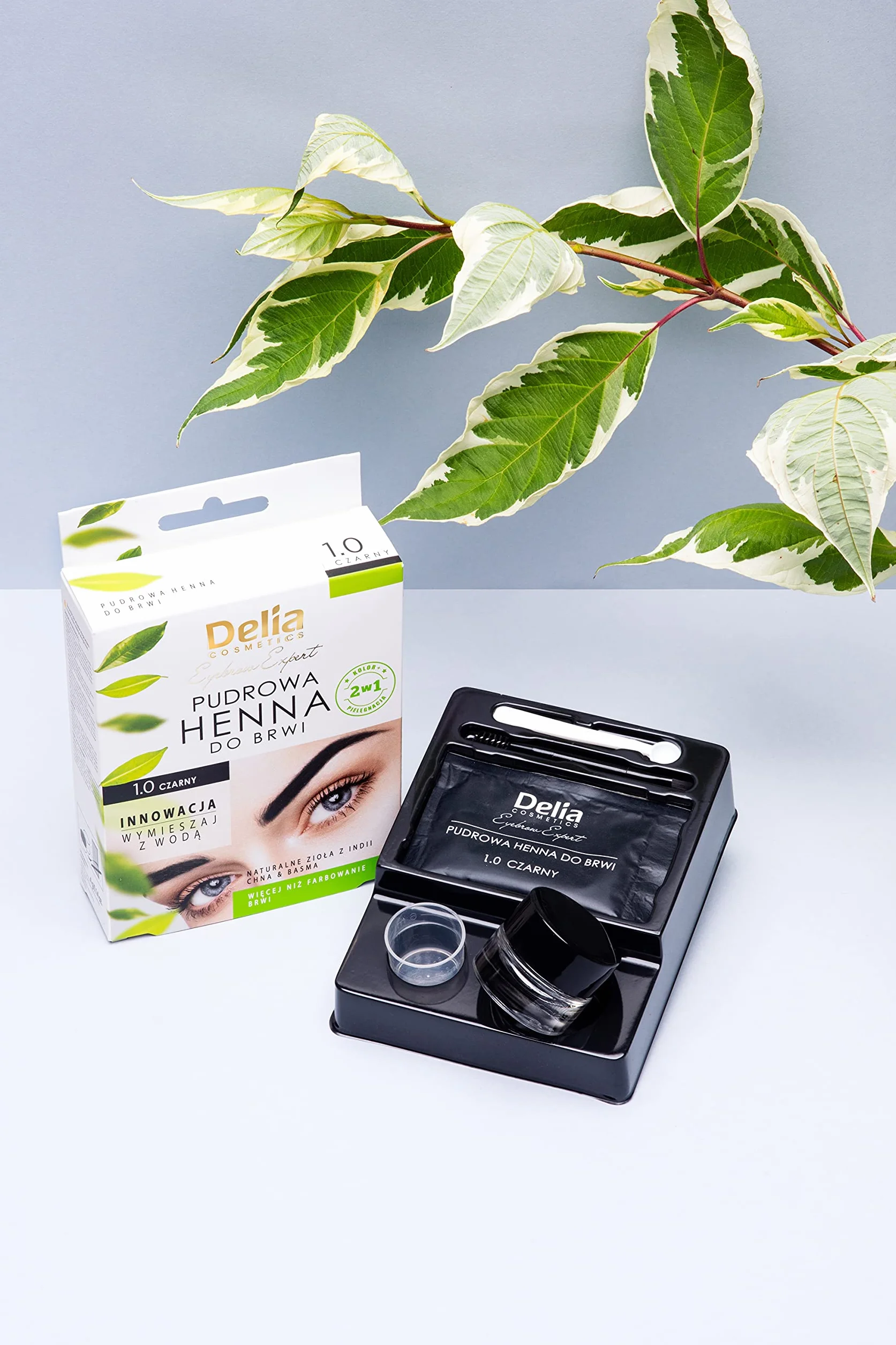 Delia Cosmetics - Farba Pudrowa - CZARNA - Henna do Brwi - Wystarczy Zmieszać z Wodą - Trwałość do 4 Tygodni – 20 Łatwych Aplikacji – Podkreśla, Pogrubia, Przyciemnia i Zagęszcza Brwi